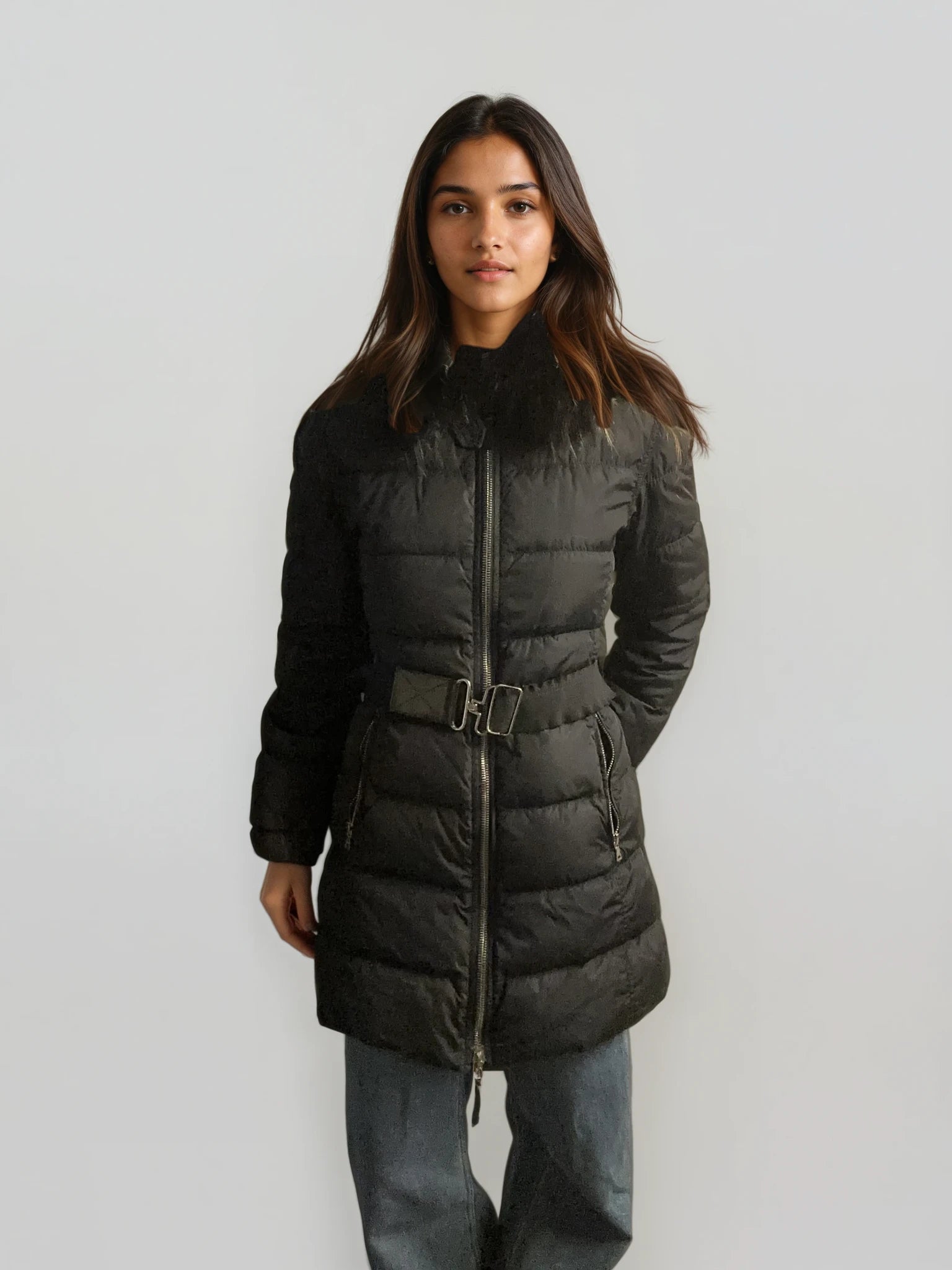Prada Navy Belted Puffer