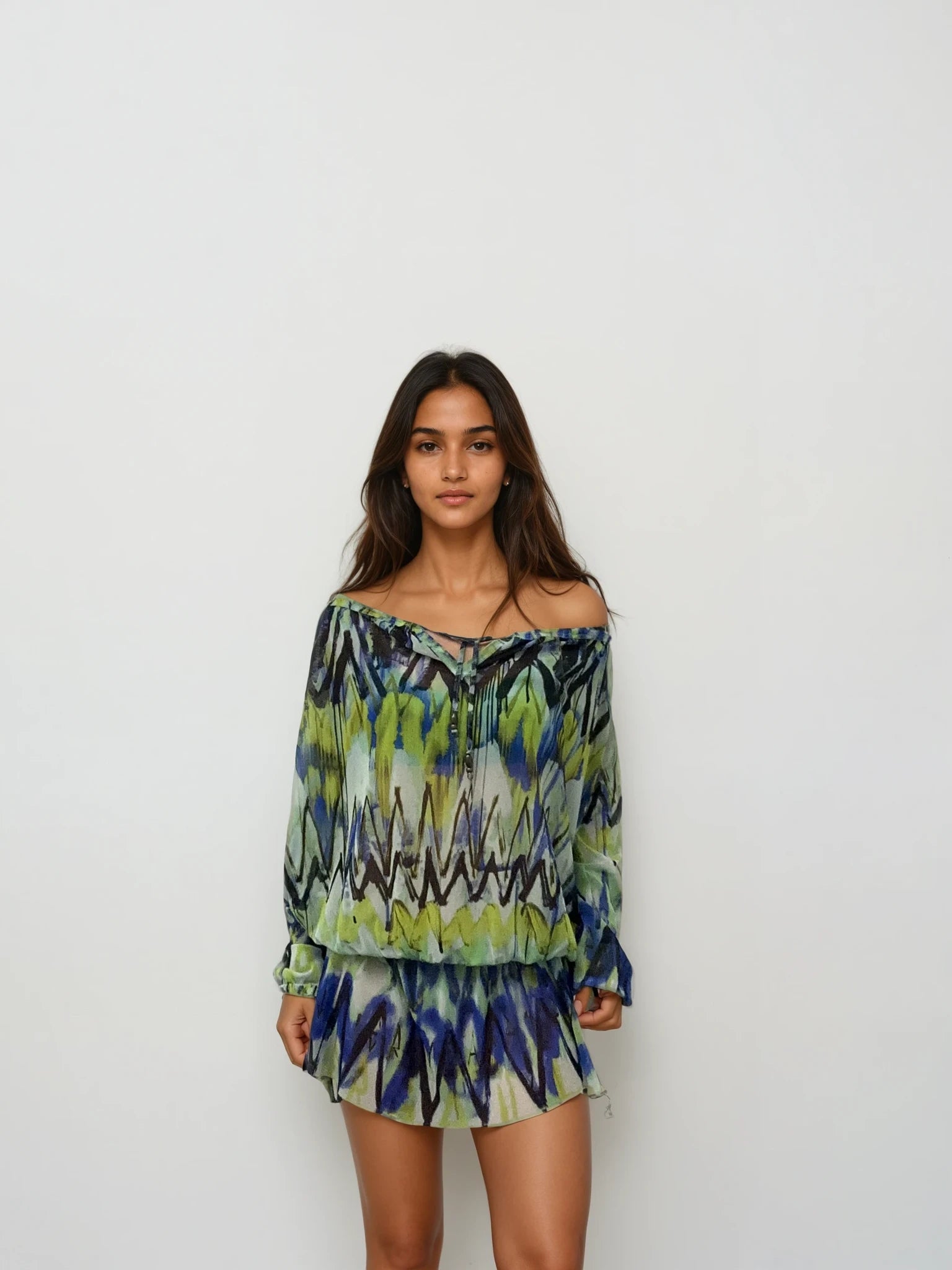 Jean Paul Gaultier Green Printed Mini Dress