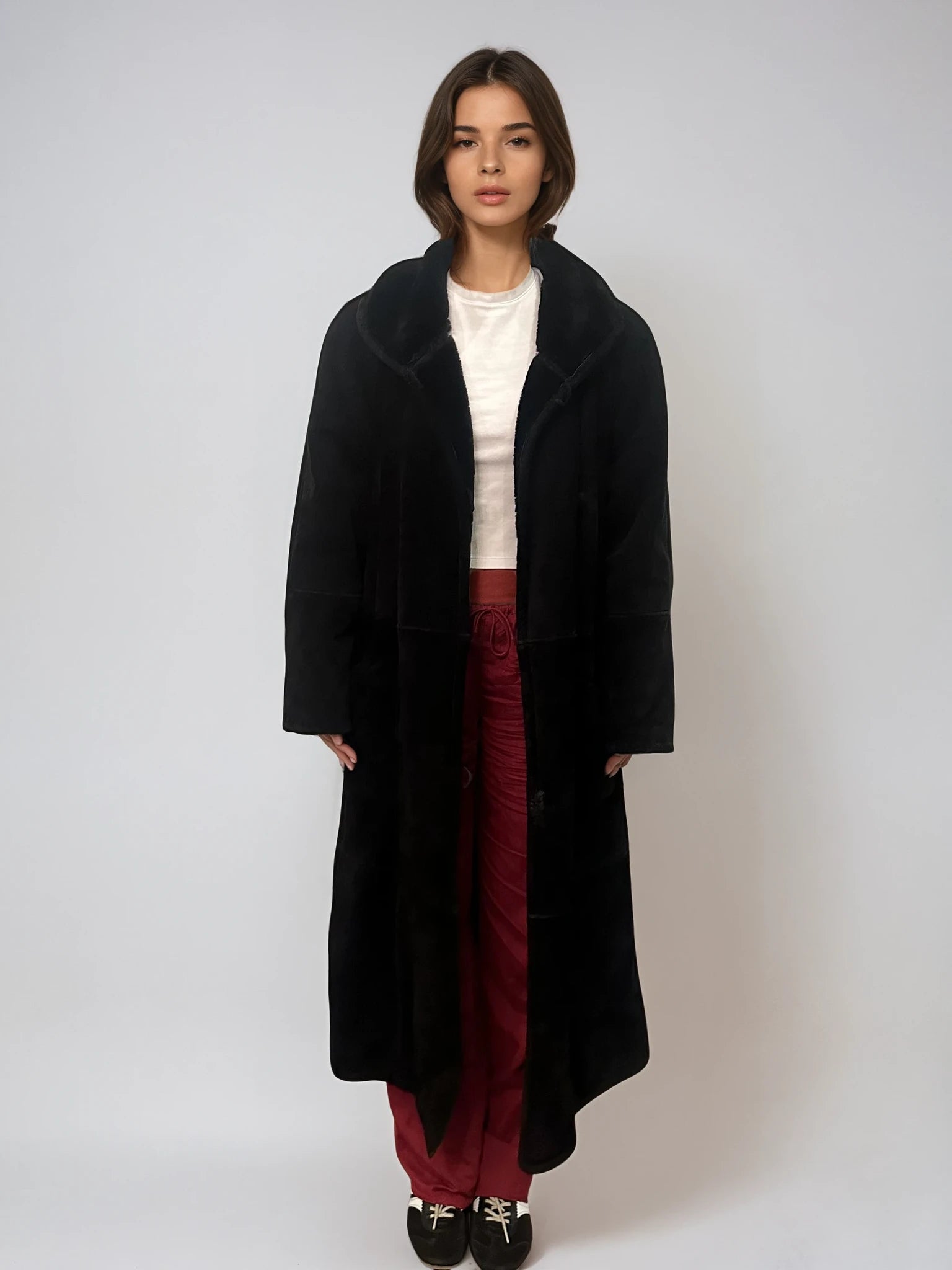 Black Suede and Fur Long Coat