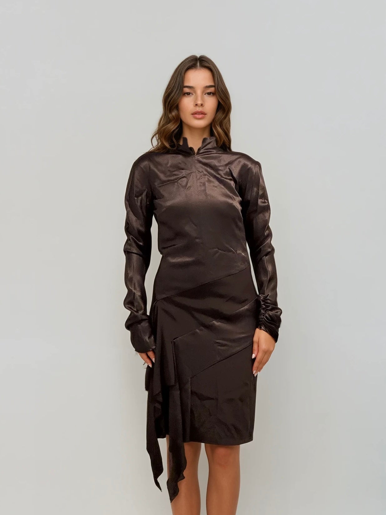 valentino brown dress Valentino Vintage 1989 Spring/Summer Brown Silk Chiffon Evening Set For Sale at 1stDibs