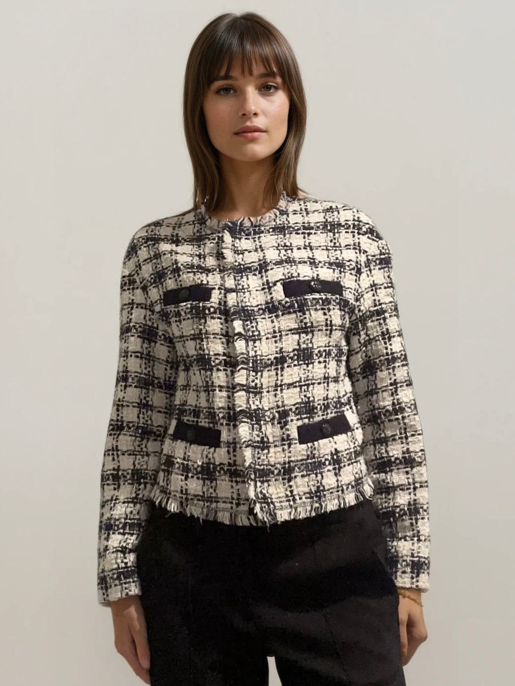 Escada Navy and White Tweed Blazer