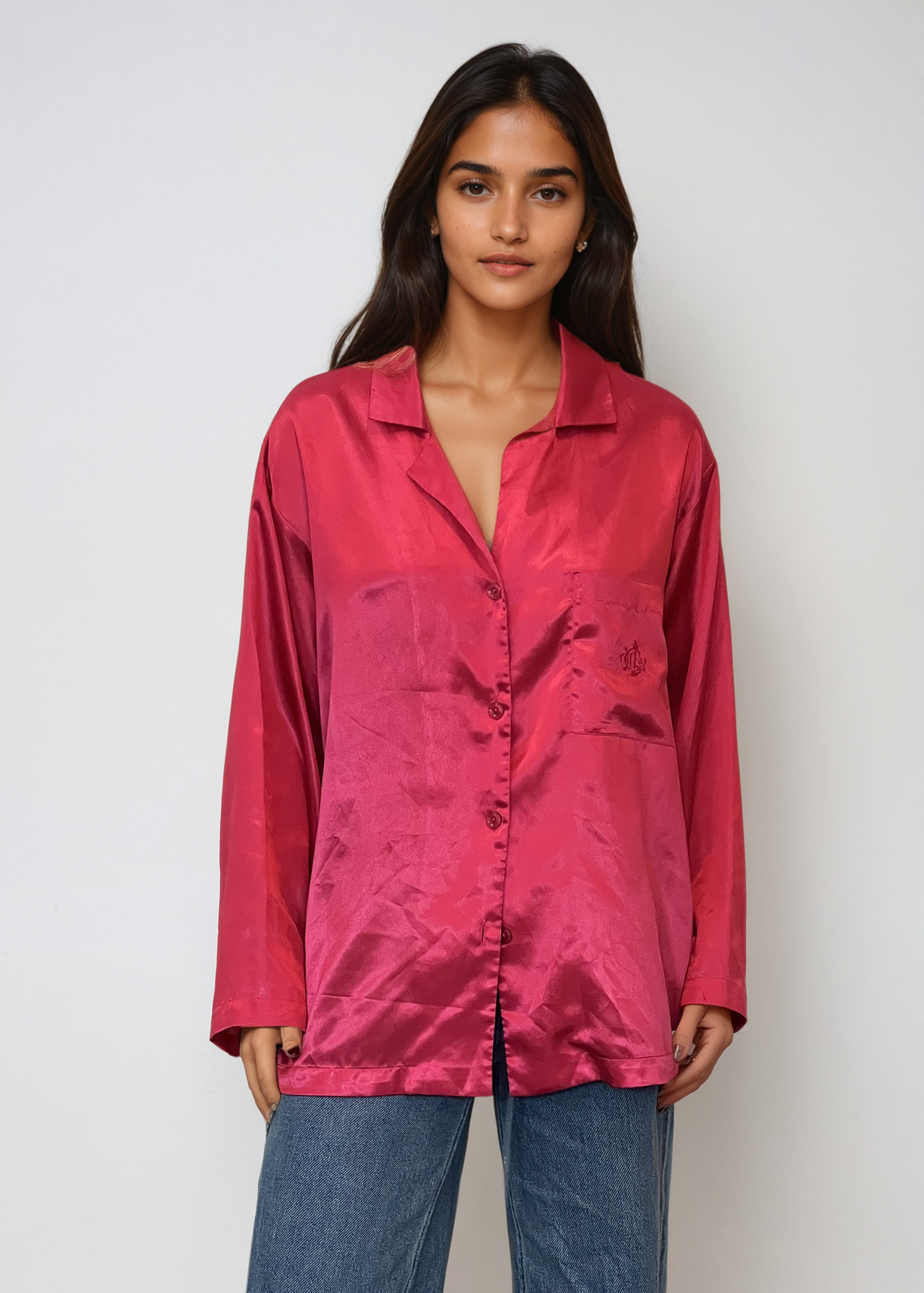 Dior Pink Satin Logo Button Down