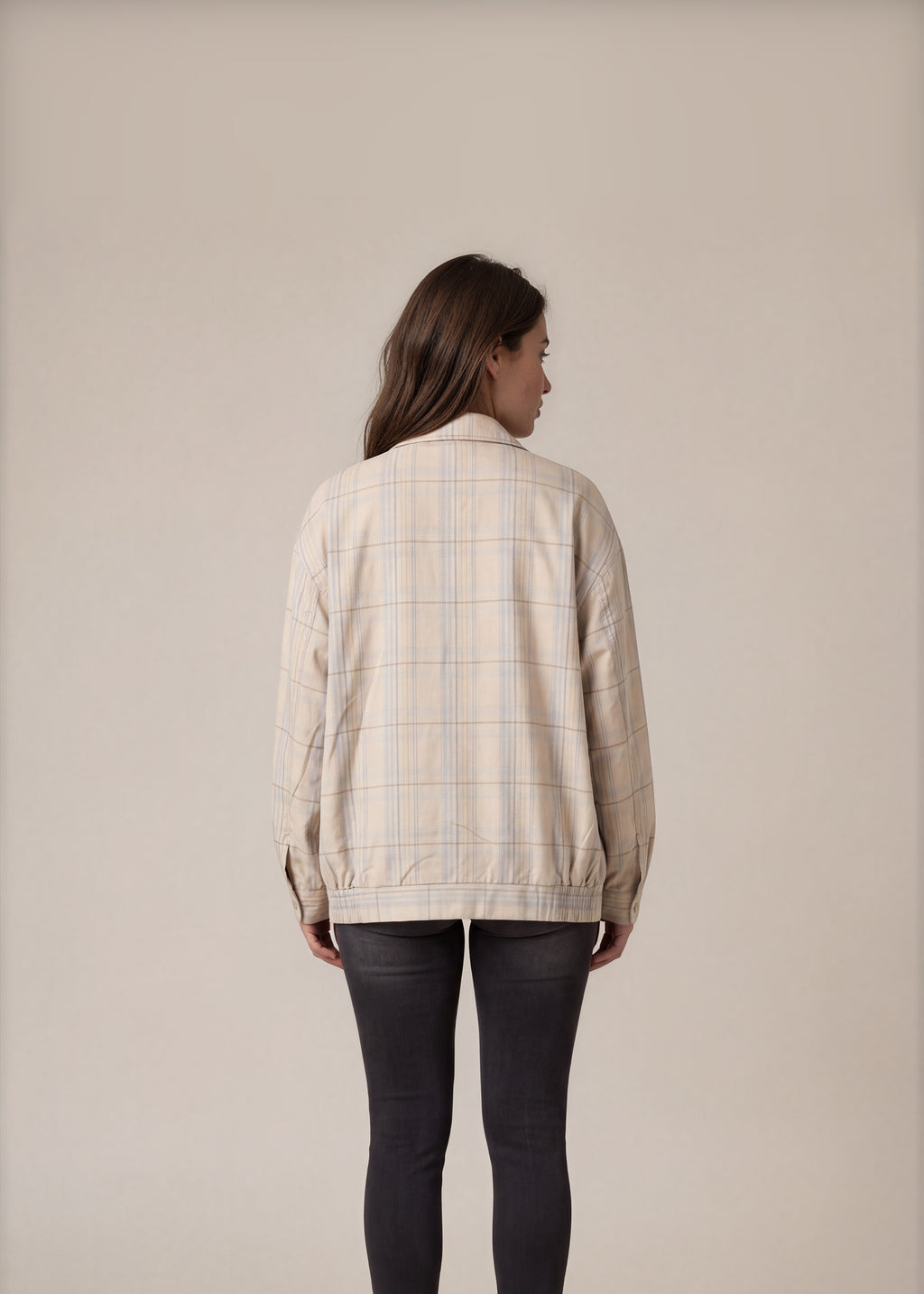 YSL Beige Checkered Harrington Jacket back