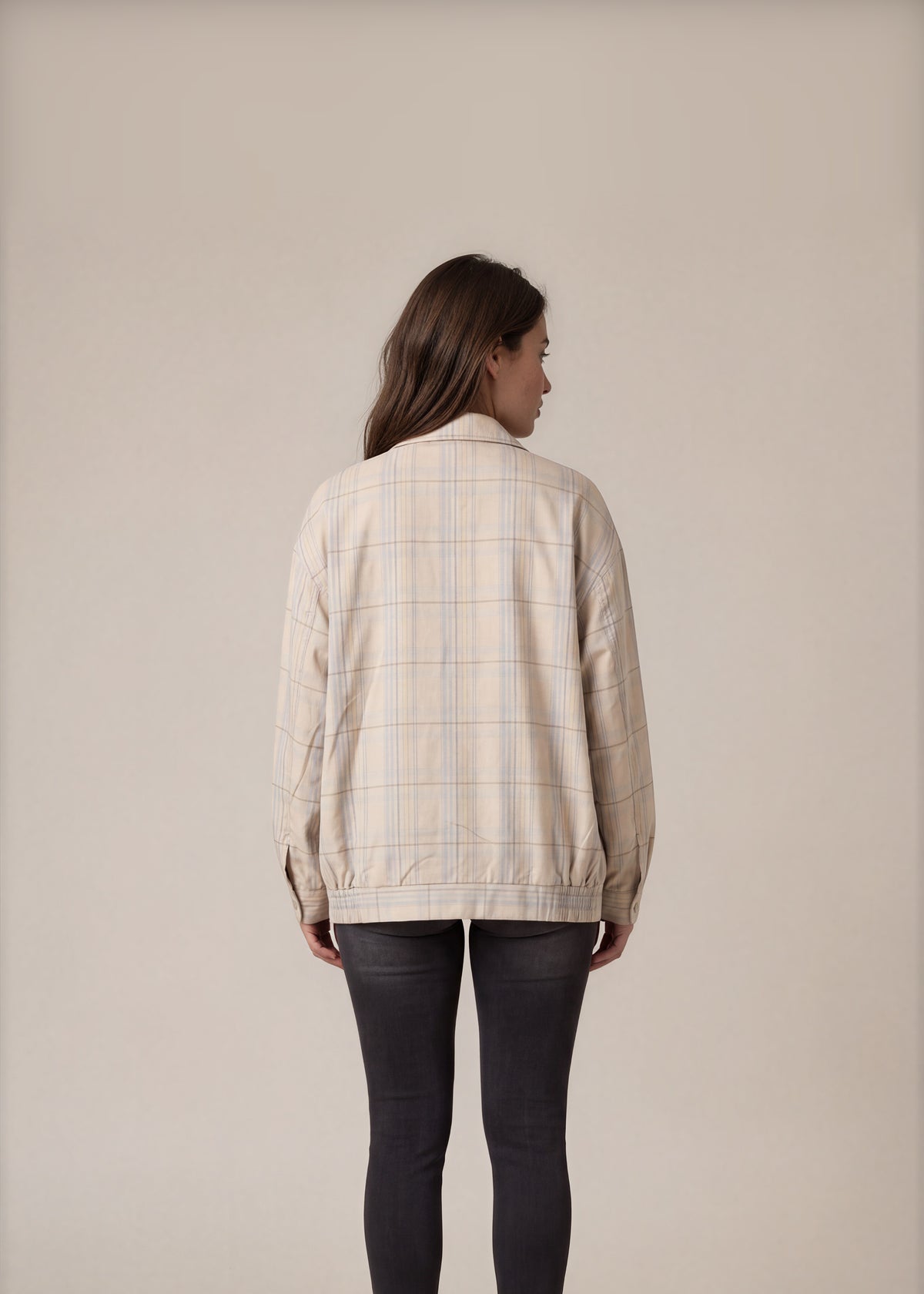 YSL Beige Checkered Harrington Jacket back