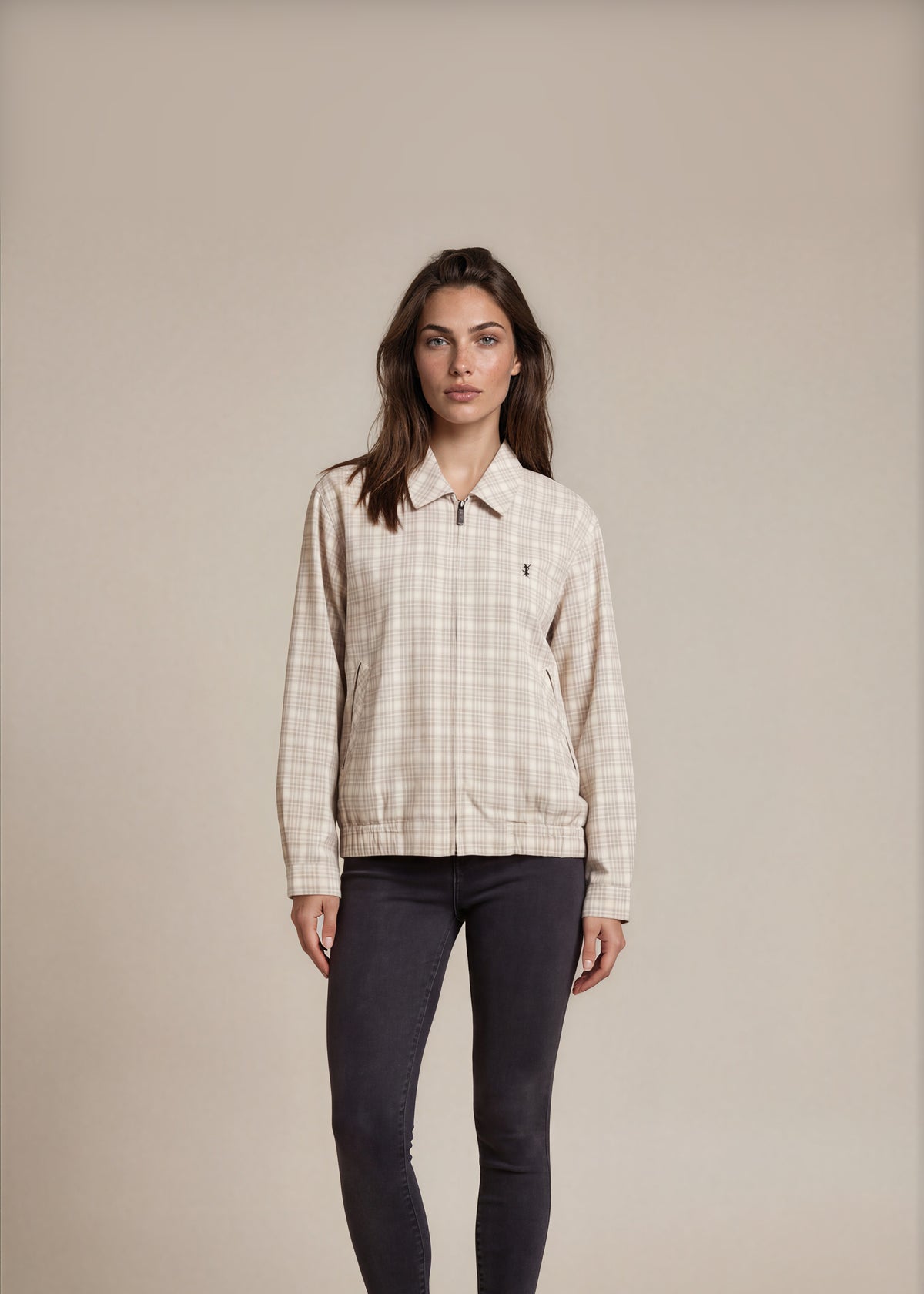 YSL Cream Checkered Harrington Jacket front
