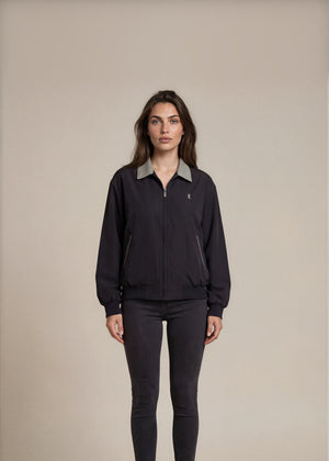 YSL Black Bomber With Grey Collar