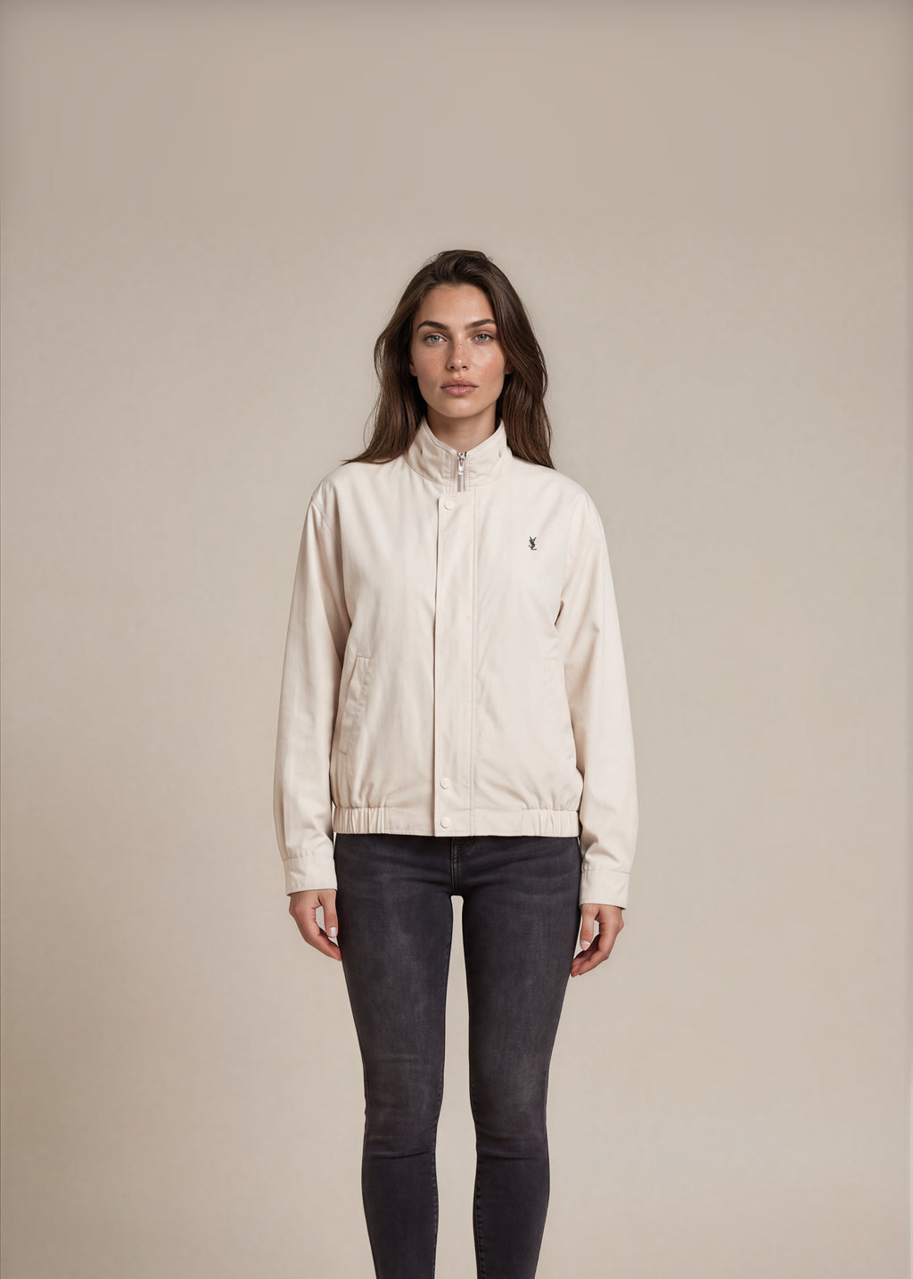 YSL Cream Bomber Jacket front