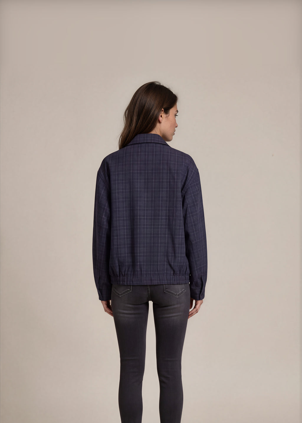 YSL Navy Checkered Harrington Jacket back