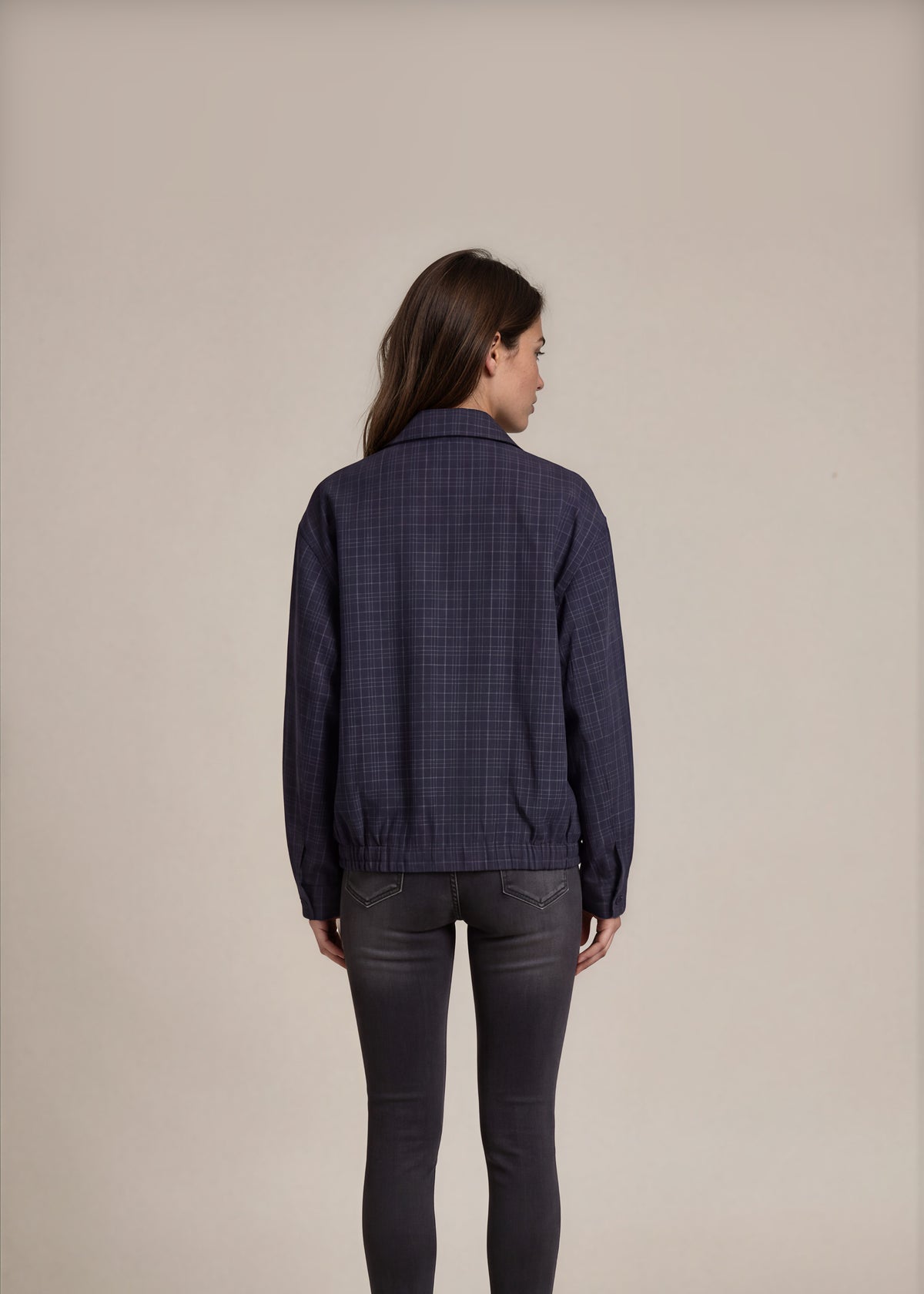 YSL Navy Checkered Harrington Jacket back