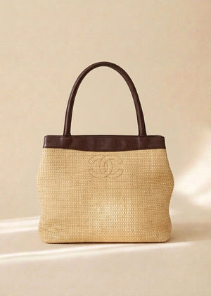 Chanel Straw and Brown Handbag