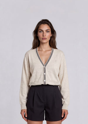 YSL Cream Cardigan with Striped Trim