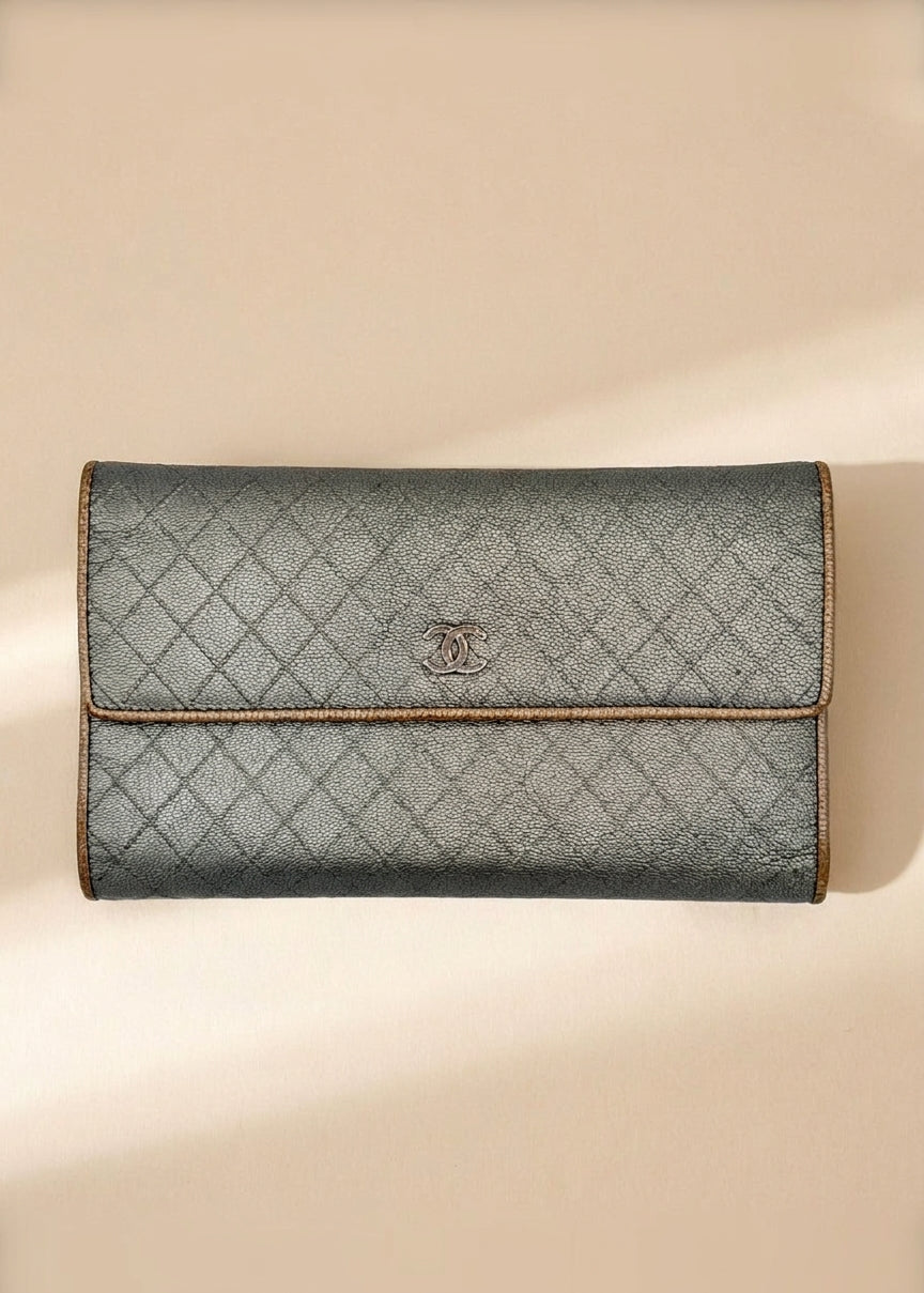 Chanel Silver Quilted Wallet Clutch cover