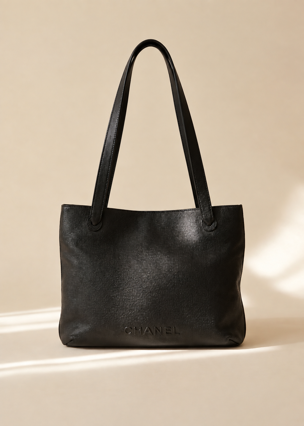 Chanel Black Leather Embossed Tote