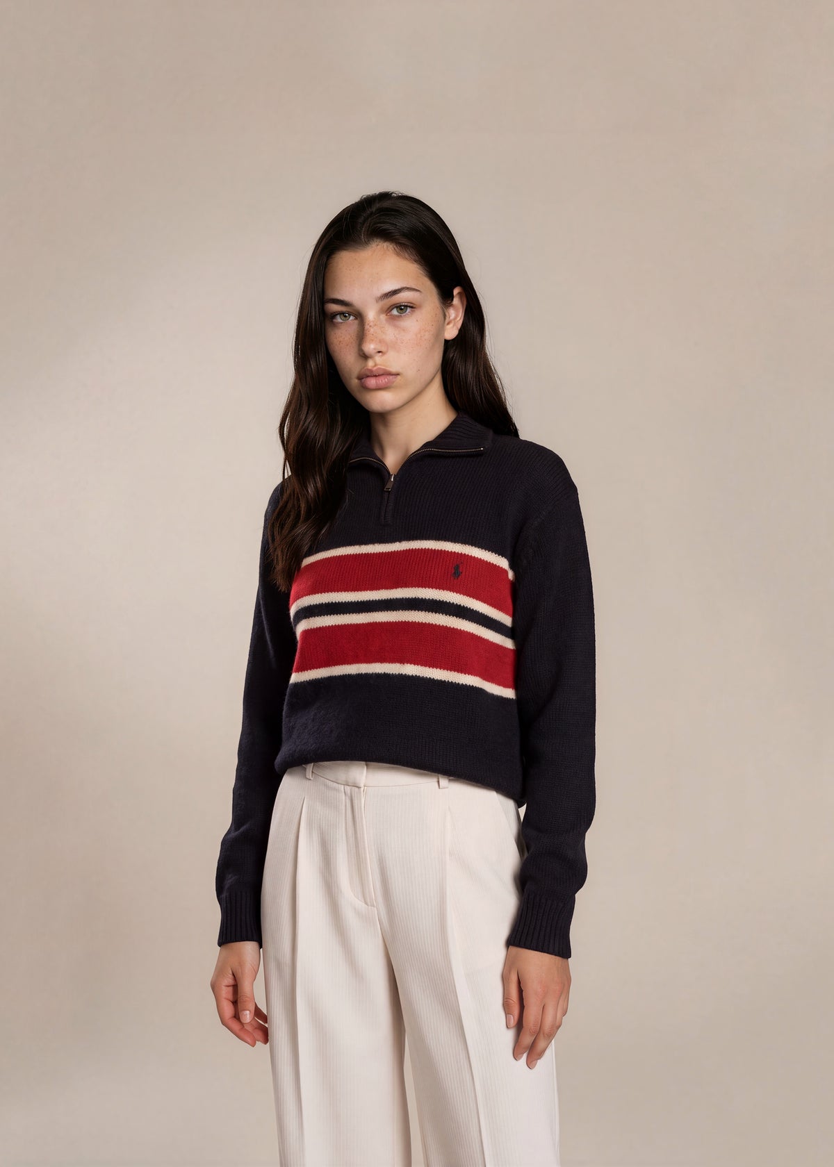 Ralph Lauren Navy and Red Striped Half Zip