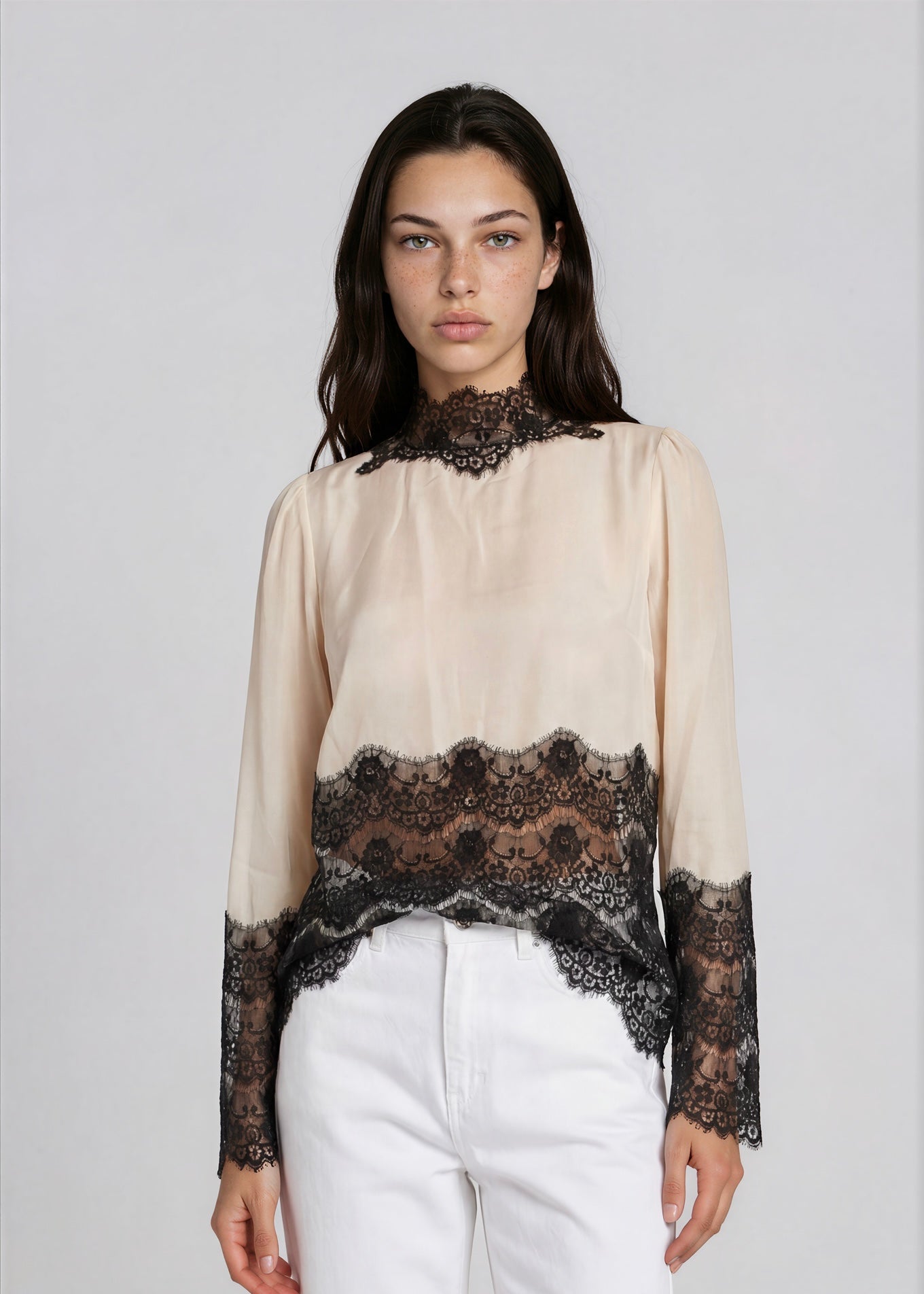 By Malene Birger Cream and Black Lace Blouse