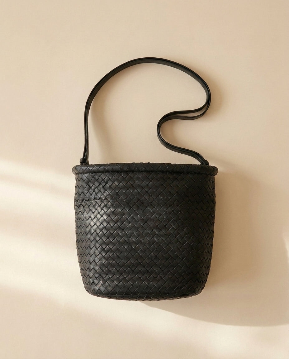 Bottega Veneta Intrecciato Black Bucket Bag