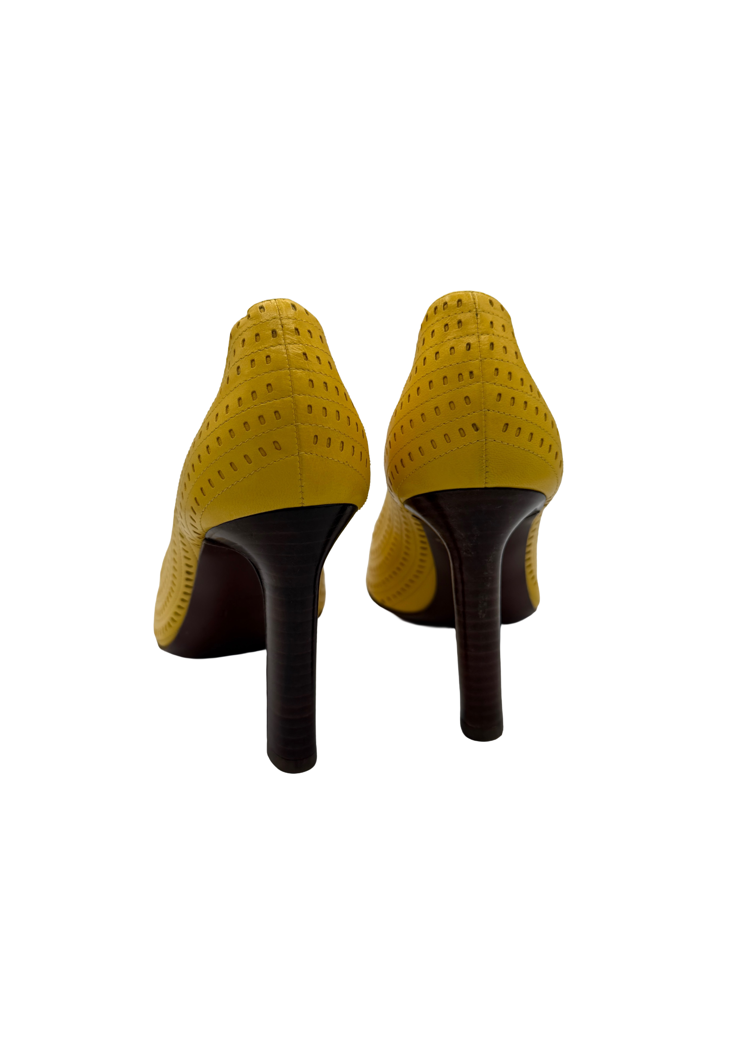Celine Yellow Perforated Wooden Heels