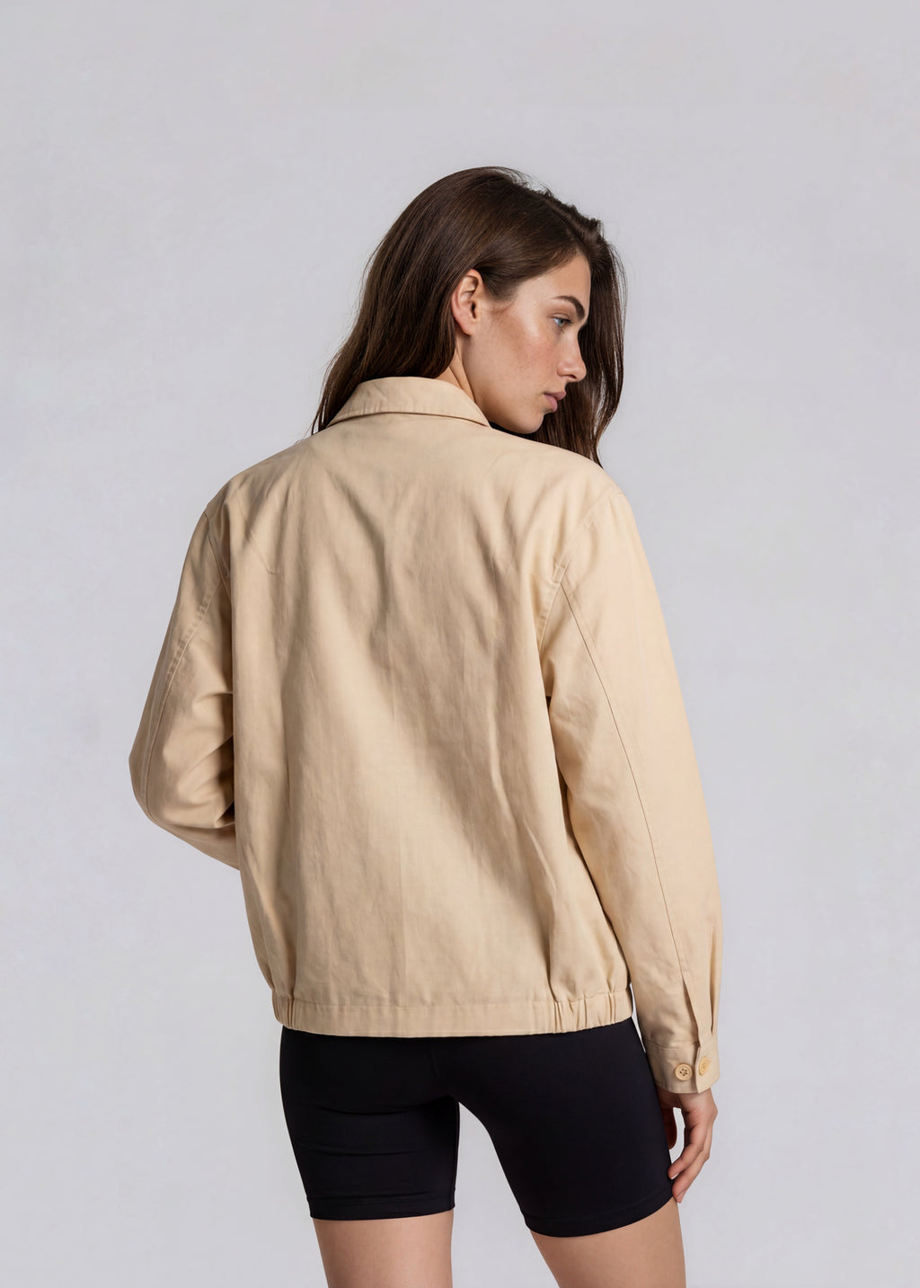 YSL Tan Collared Zip Bomber
