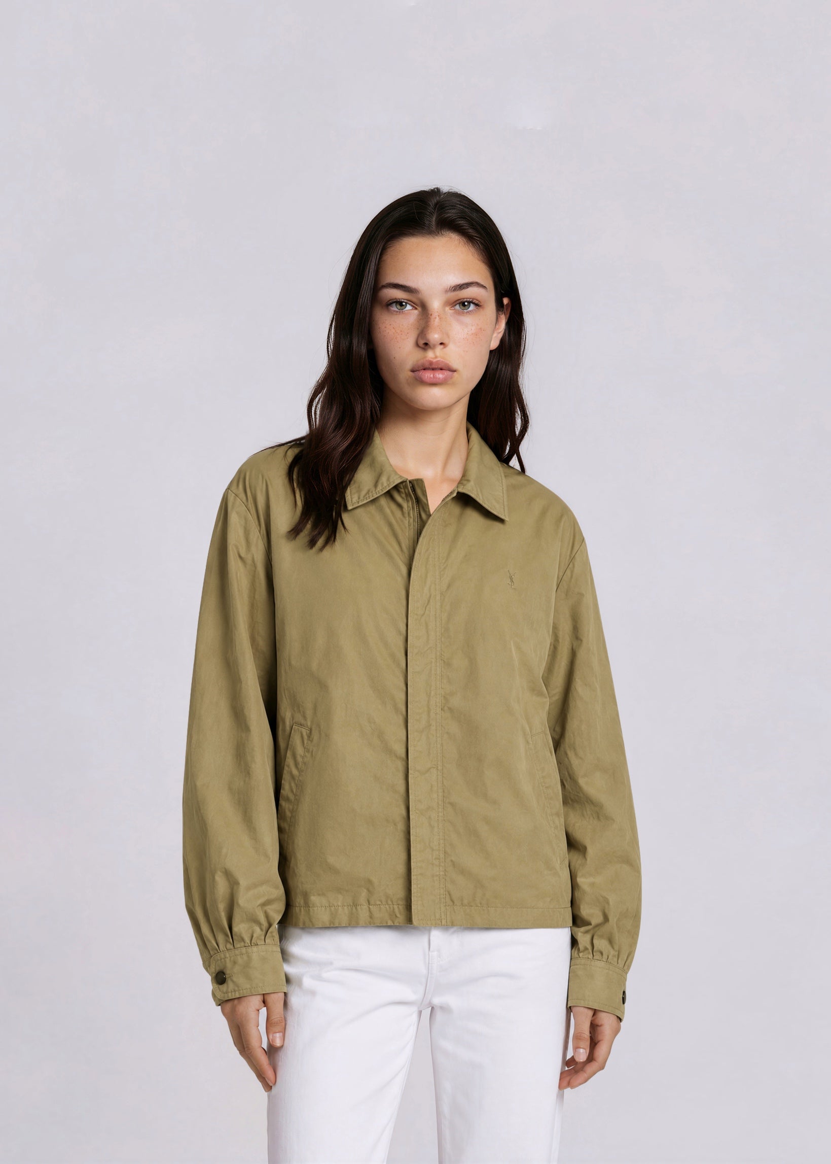 YSL Khaki Classic Collared Bomber with Khaki Logo