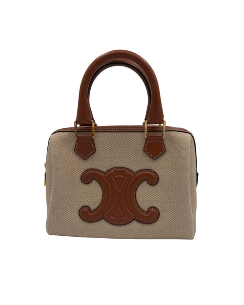 Celine Tan Canvas Logo Mini Handbag
