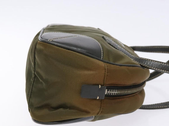 Prada Green Nylon and Leather Bowler Bag