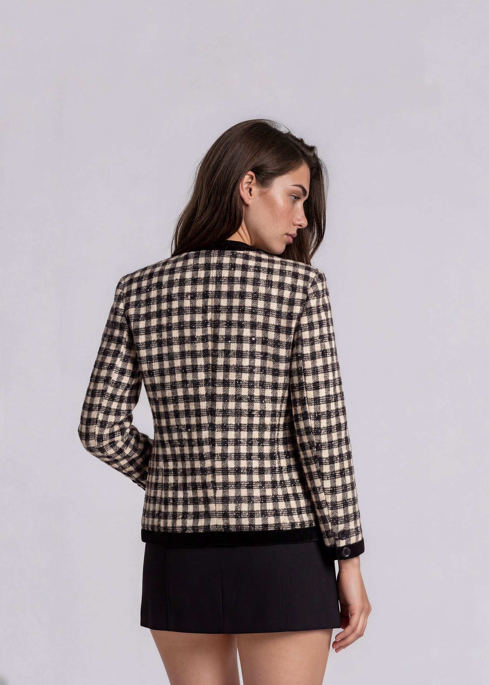 Armani Black and Cream Plaid Blazer