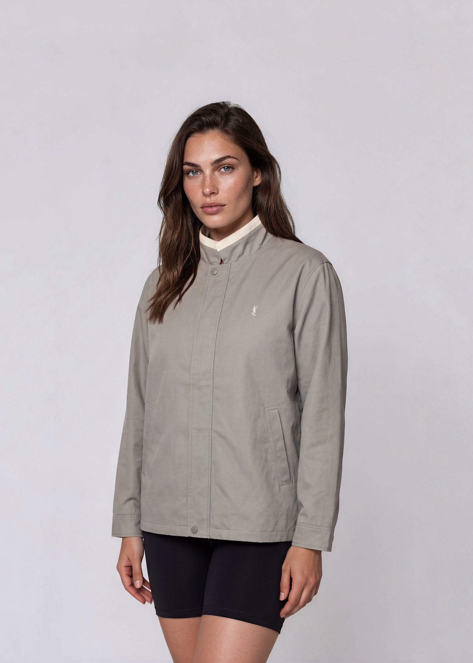 YSL Grey Windbreaker Bomber with White Trim