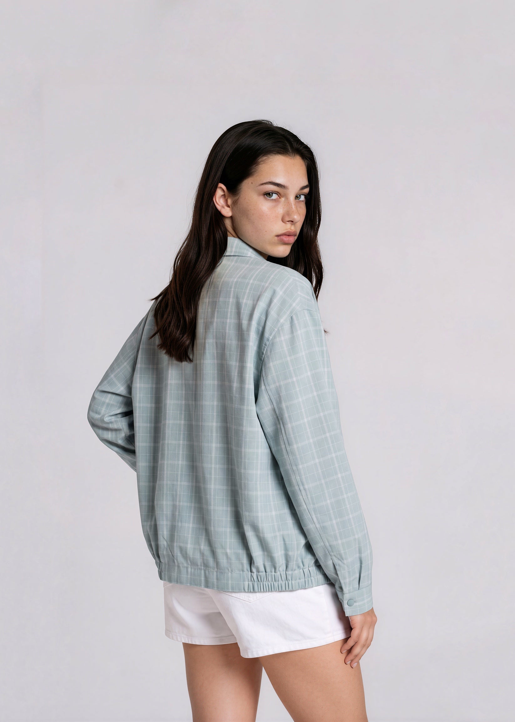 YSL Light Blue Plaid Collared Bomber