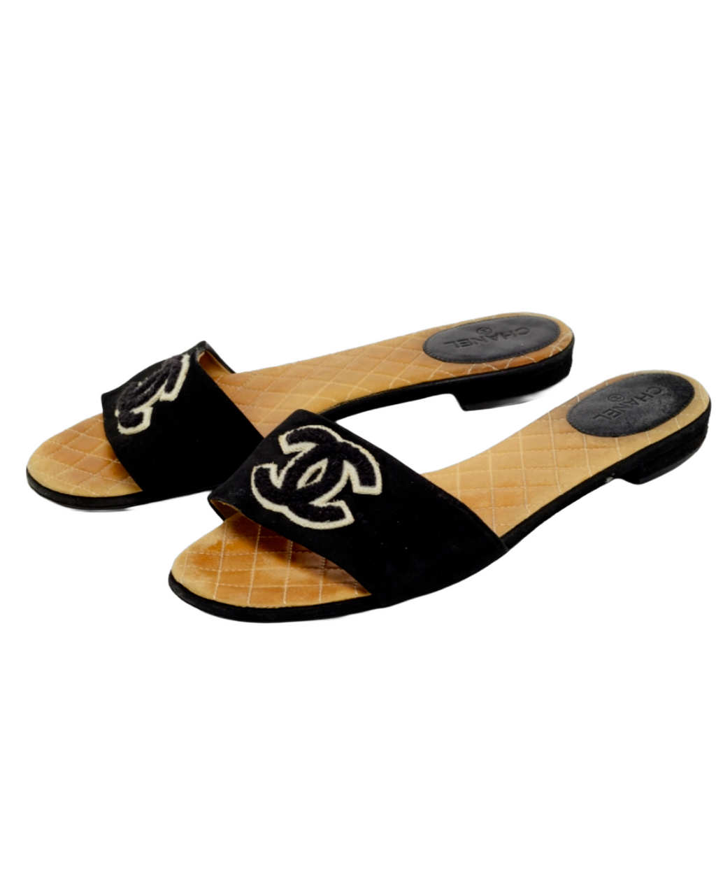 Chanel Black Logo Slides