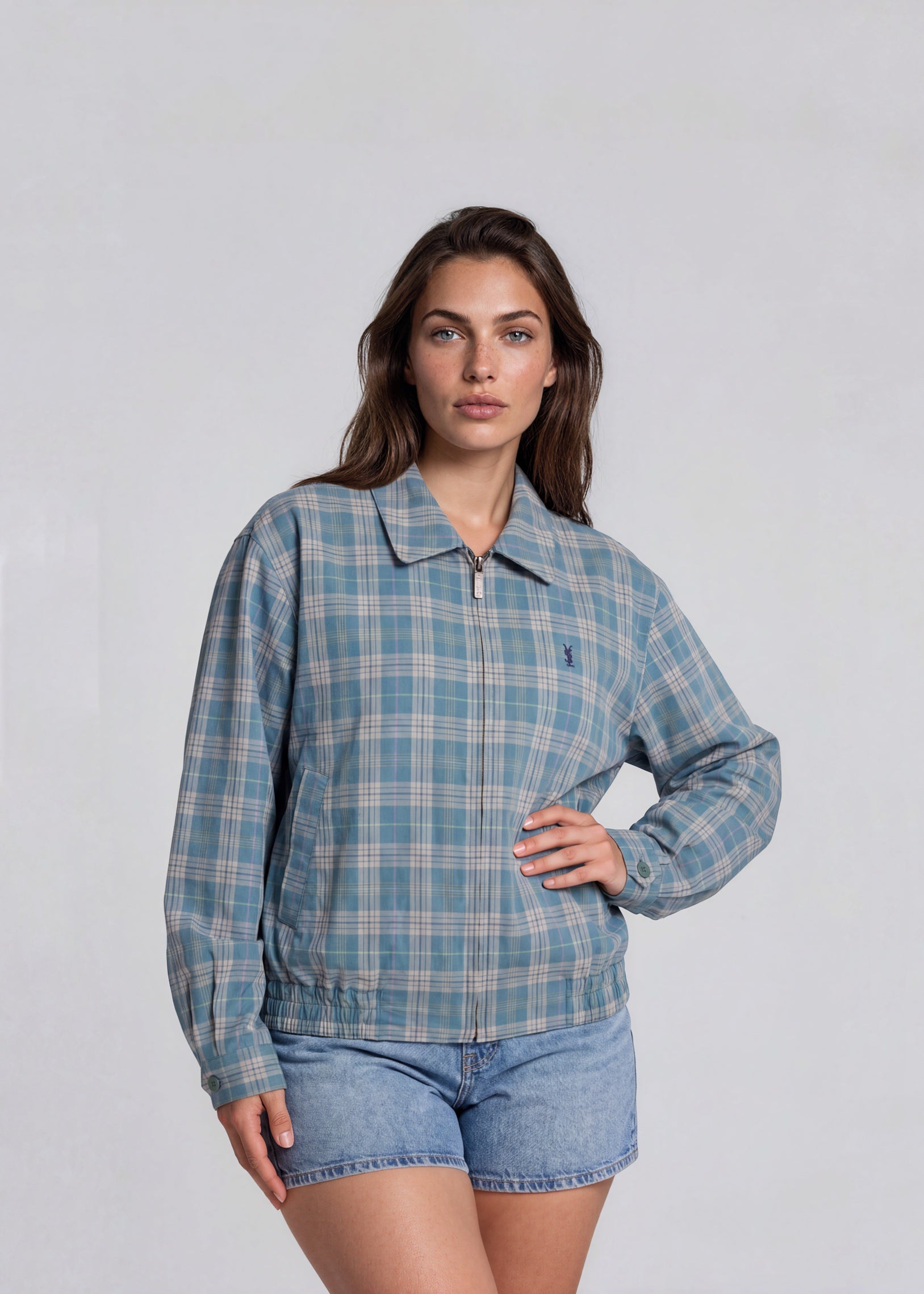 YSL Turquoise Plaid Bomber