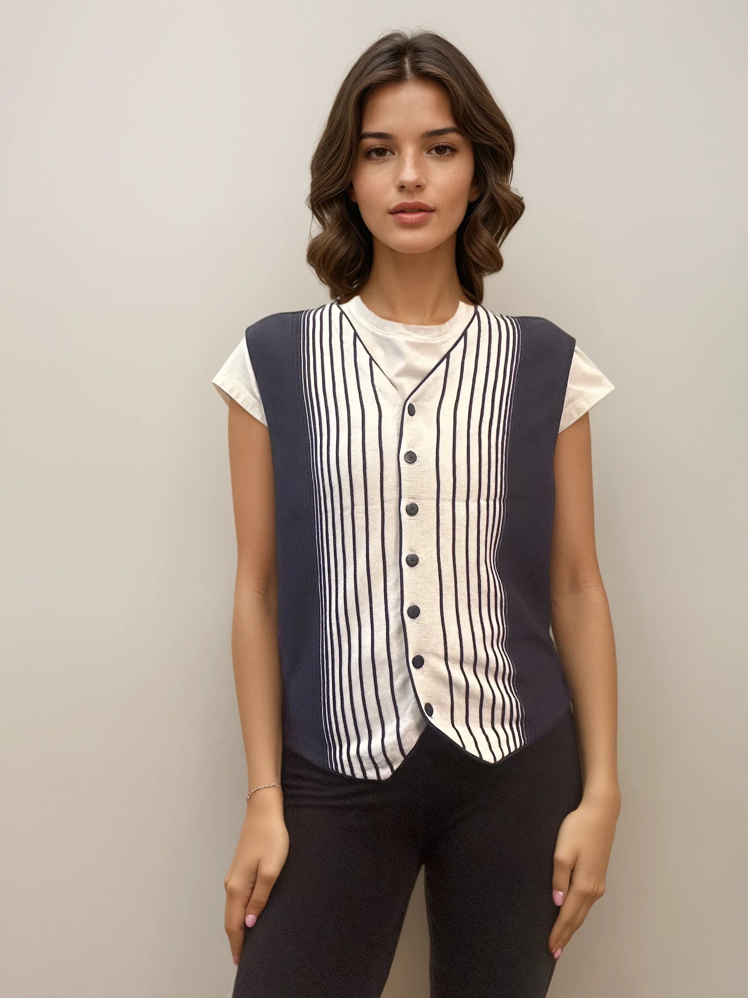 Dior Sports Navy and White Striped Vest