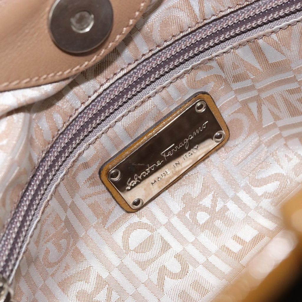 Ferragamo Tan Patent Hobo Bag