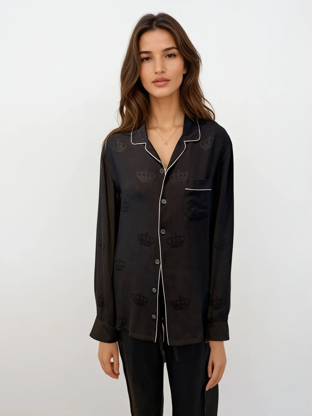 Dolce & Gabbana Black Silk Crown Button Down