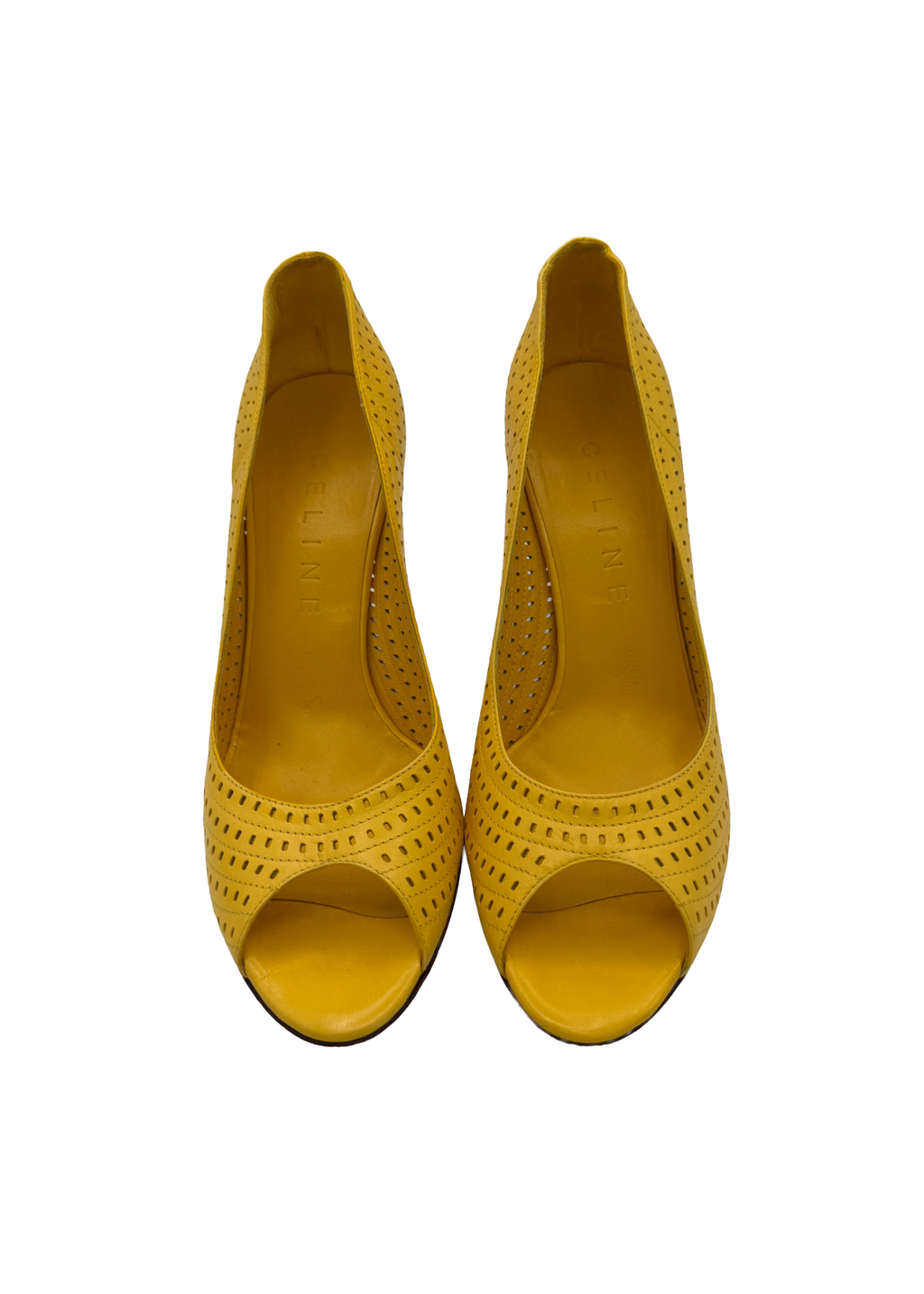 Celine Yellow Perforated Wooden Heels