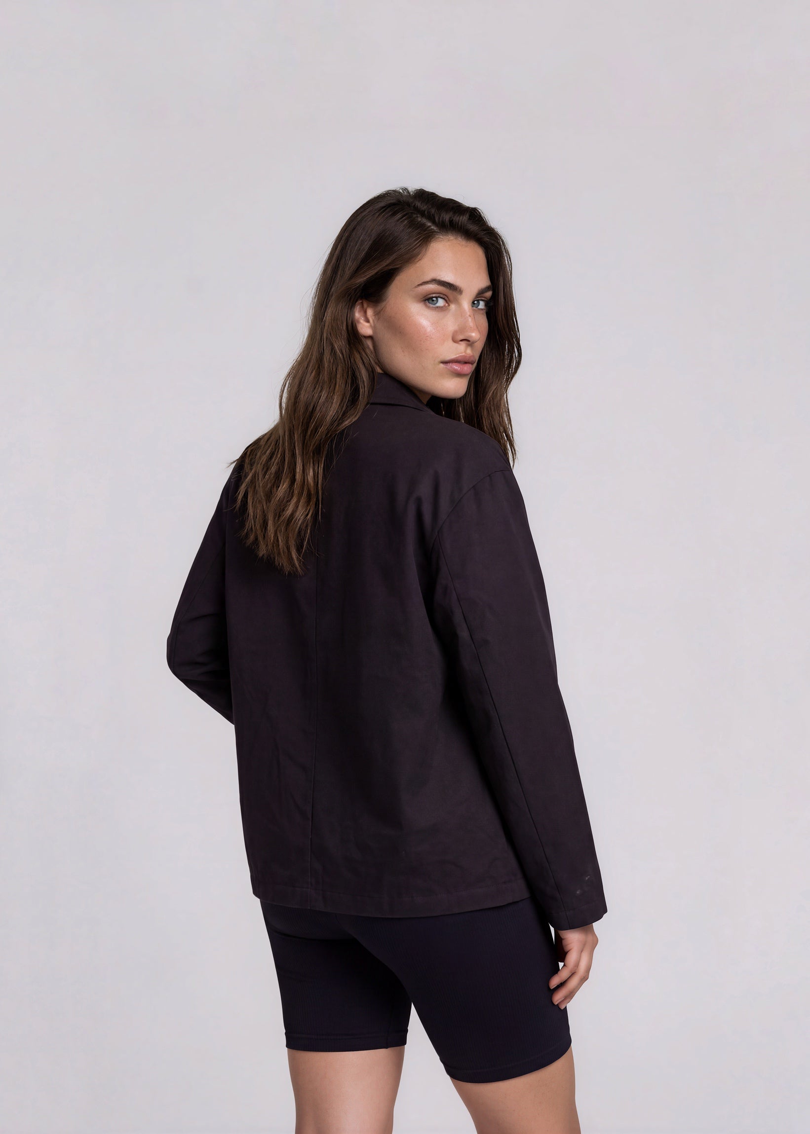 YSL Black Classic Collared Bomber with White Logo