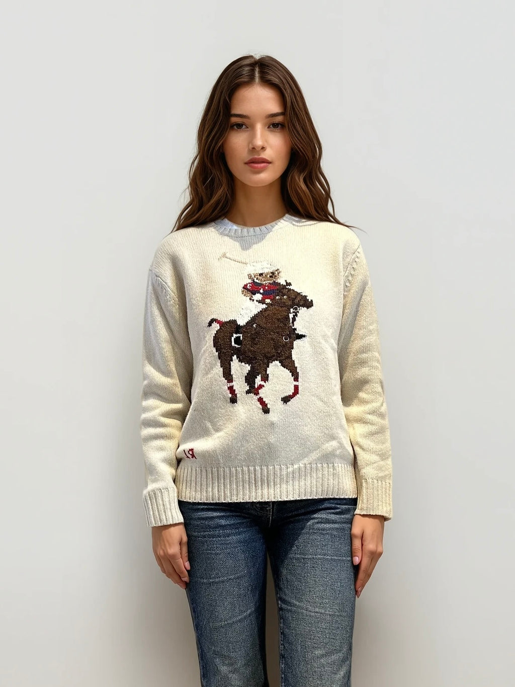 Ralph Lauren Cream Horse Polo Bear Sweater