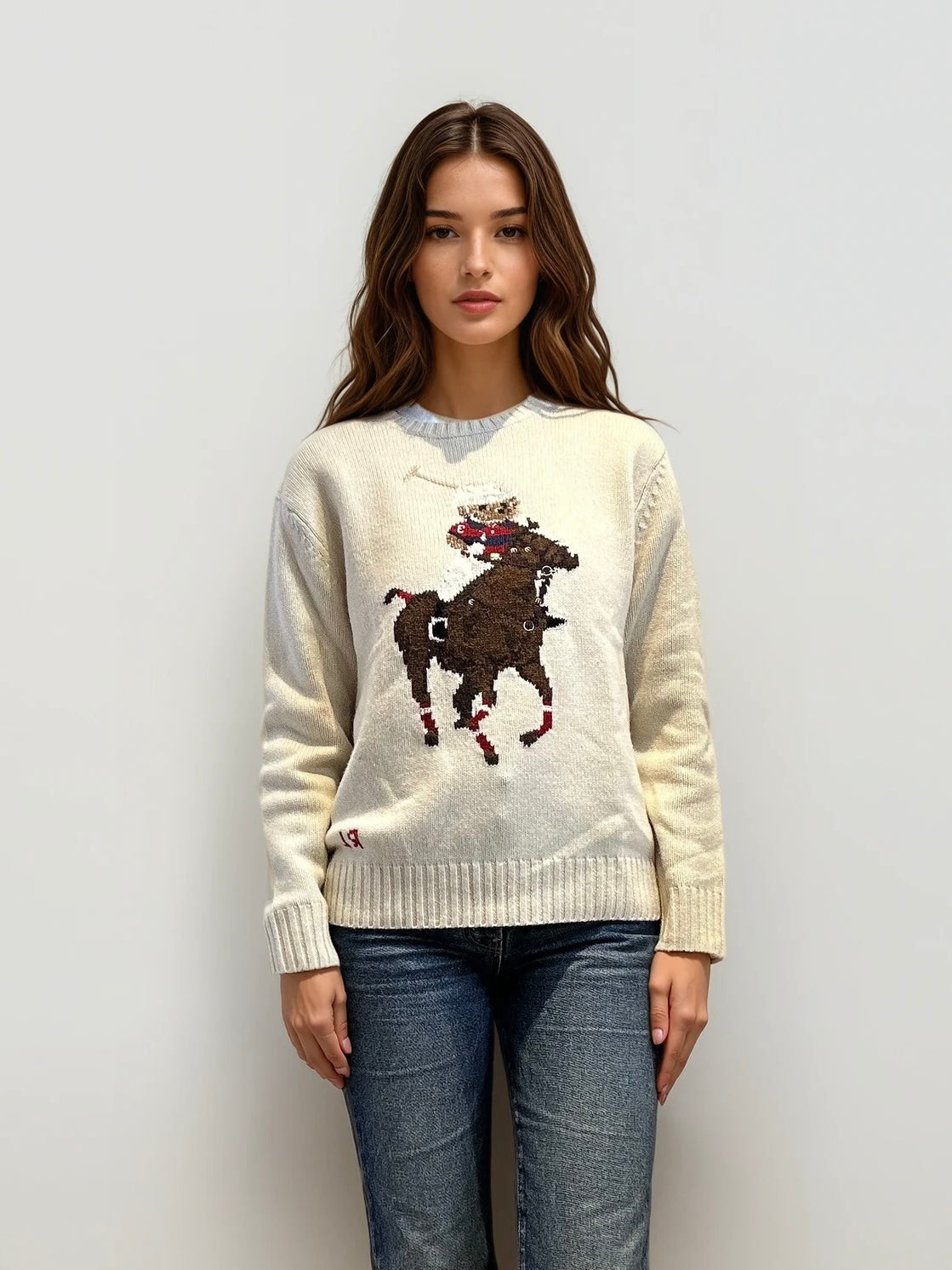 Ralph Lauren Cream Horse Polo Bear Sweater