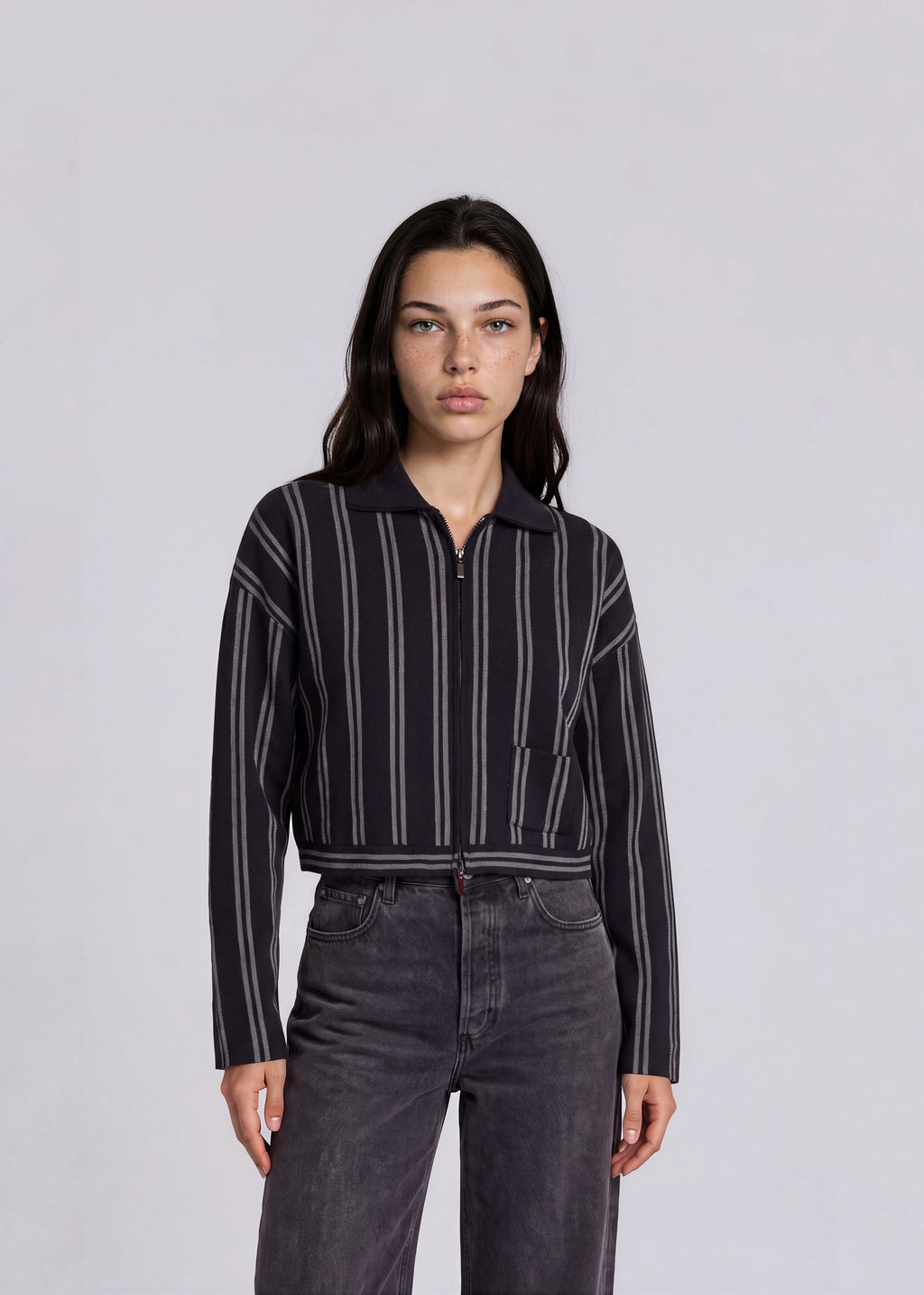 Armani Black Stripe Cropped Bomber Jacket