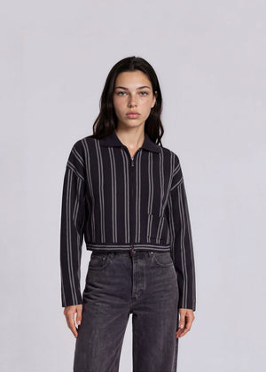 Armani Black Stripe Cropped Bomber Jacket