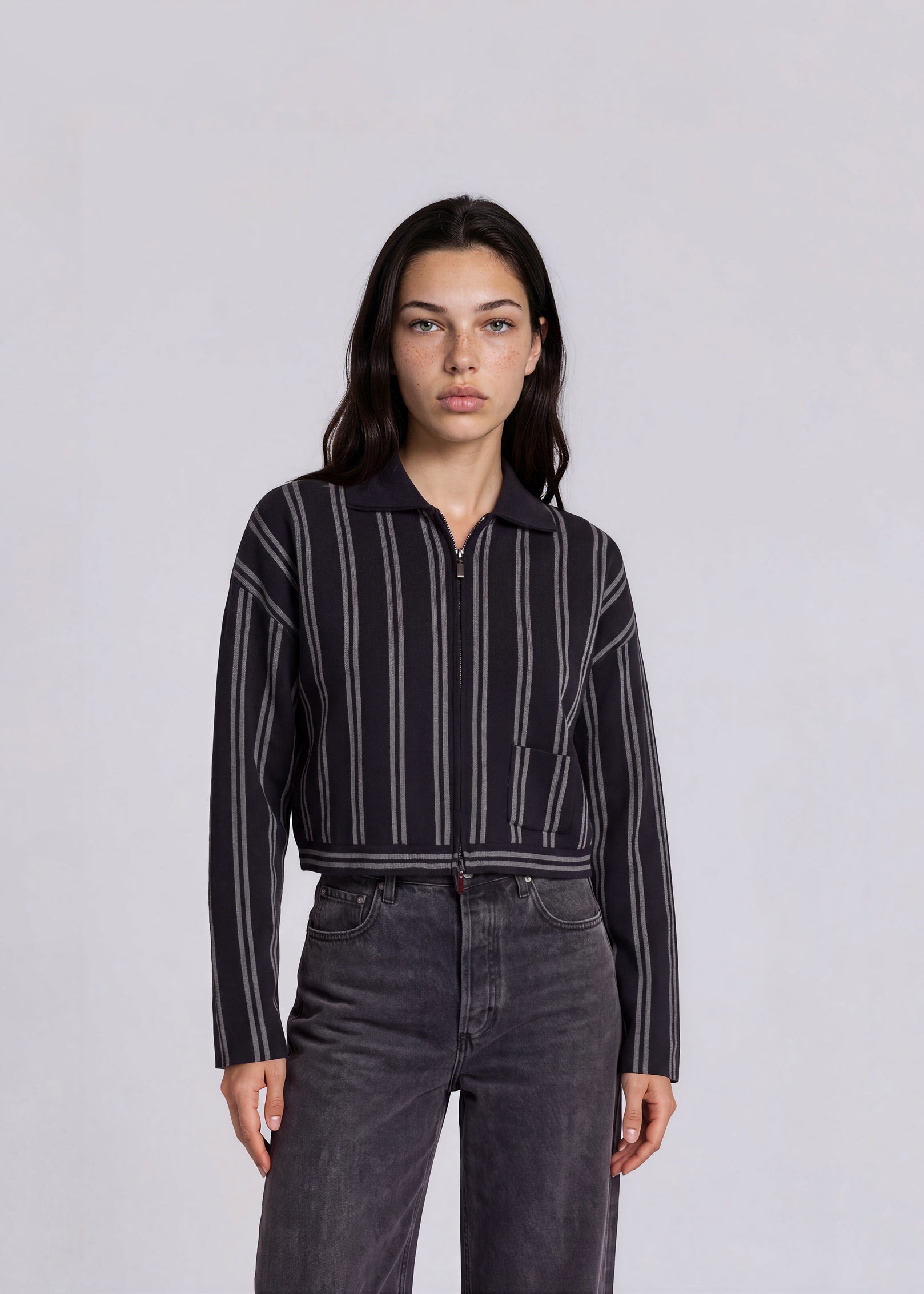 Armani Black Stripe Cropped Bomber Jacket