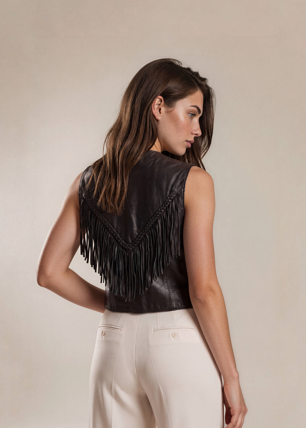 Black Leather Fringe Vest