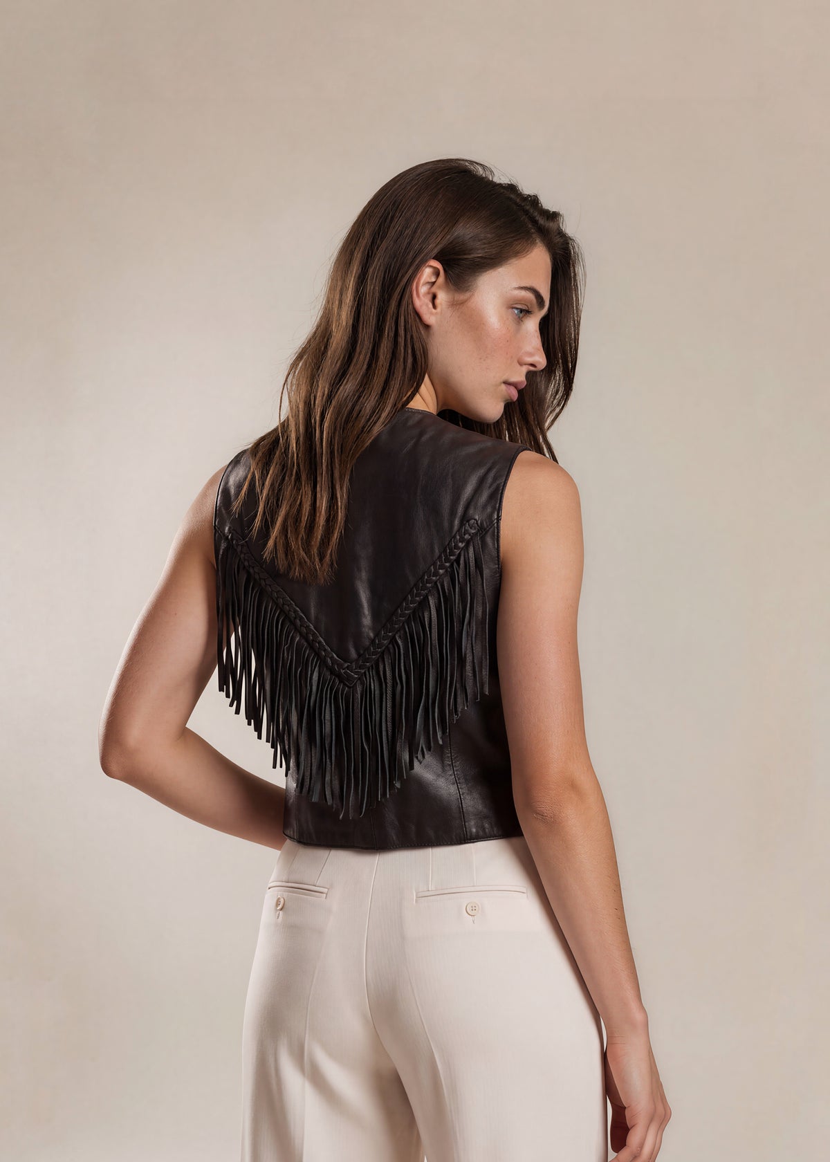 Black Leather Fringe Vest