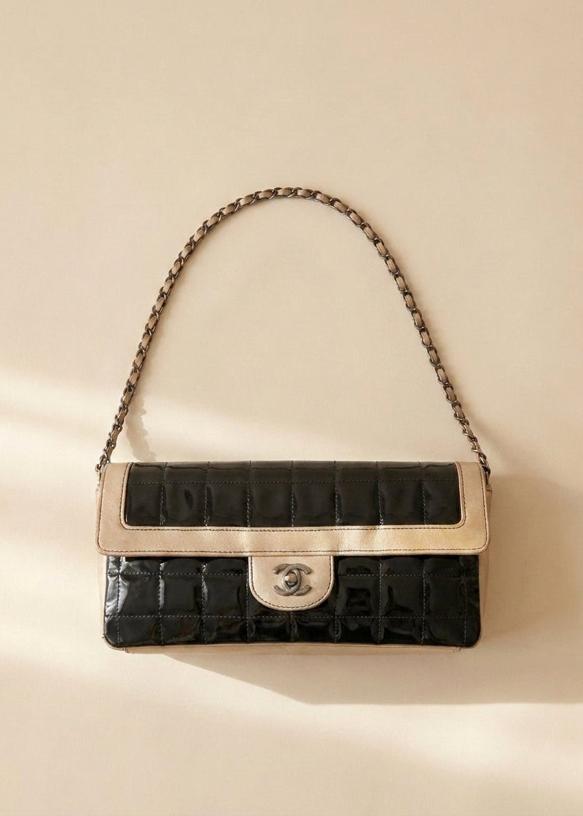 Chanel Black and White Patent Flap Bag