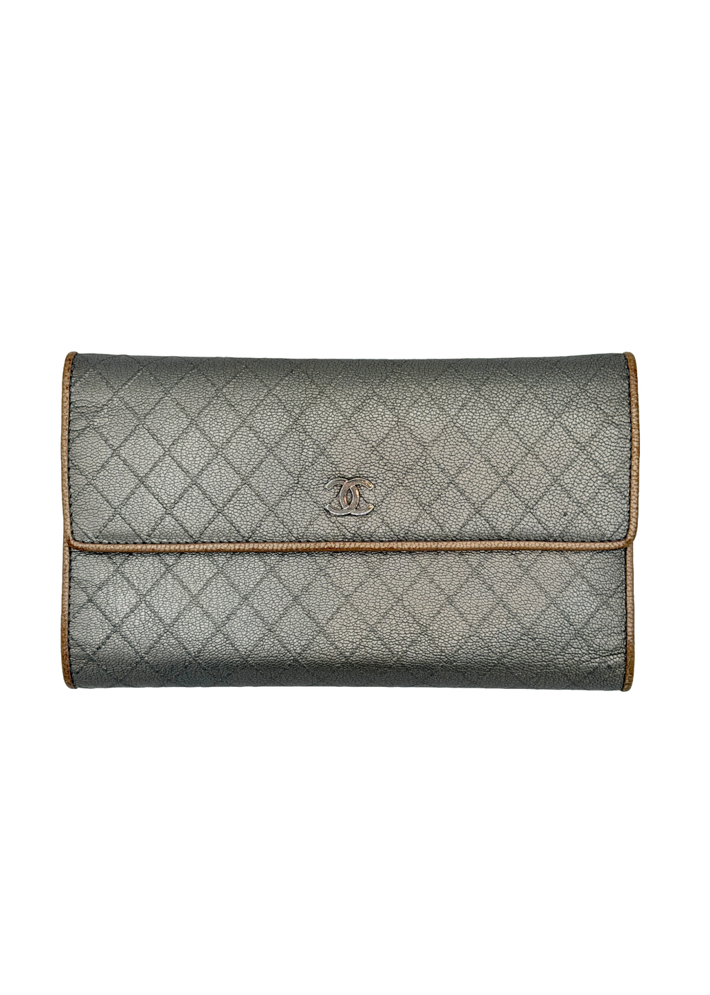 Chanel Silver Quilted Wallet Clutch