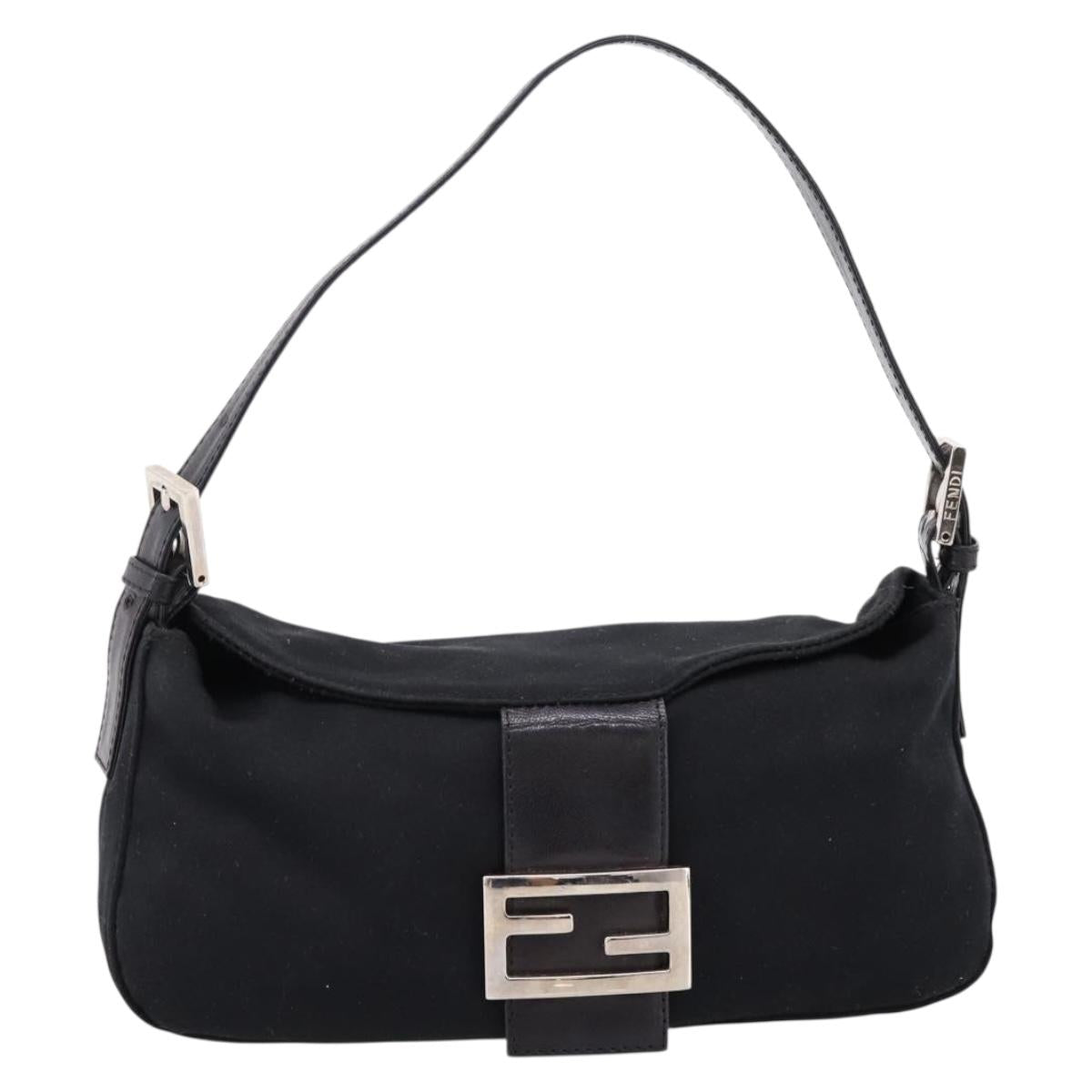 Fendi Black Nylon Rounded Baguette front
