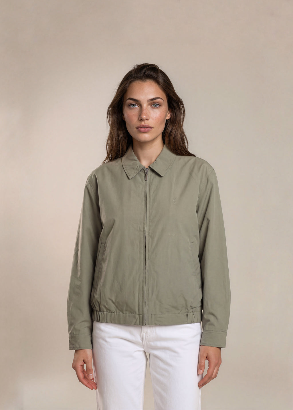 YSL Warm Green Classic Collared Bomber
