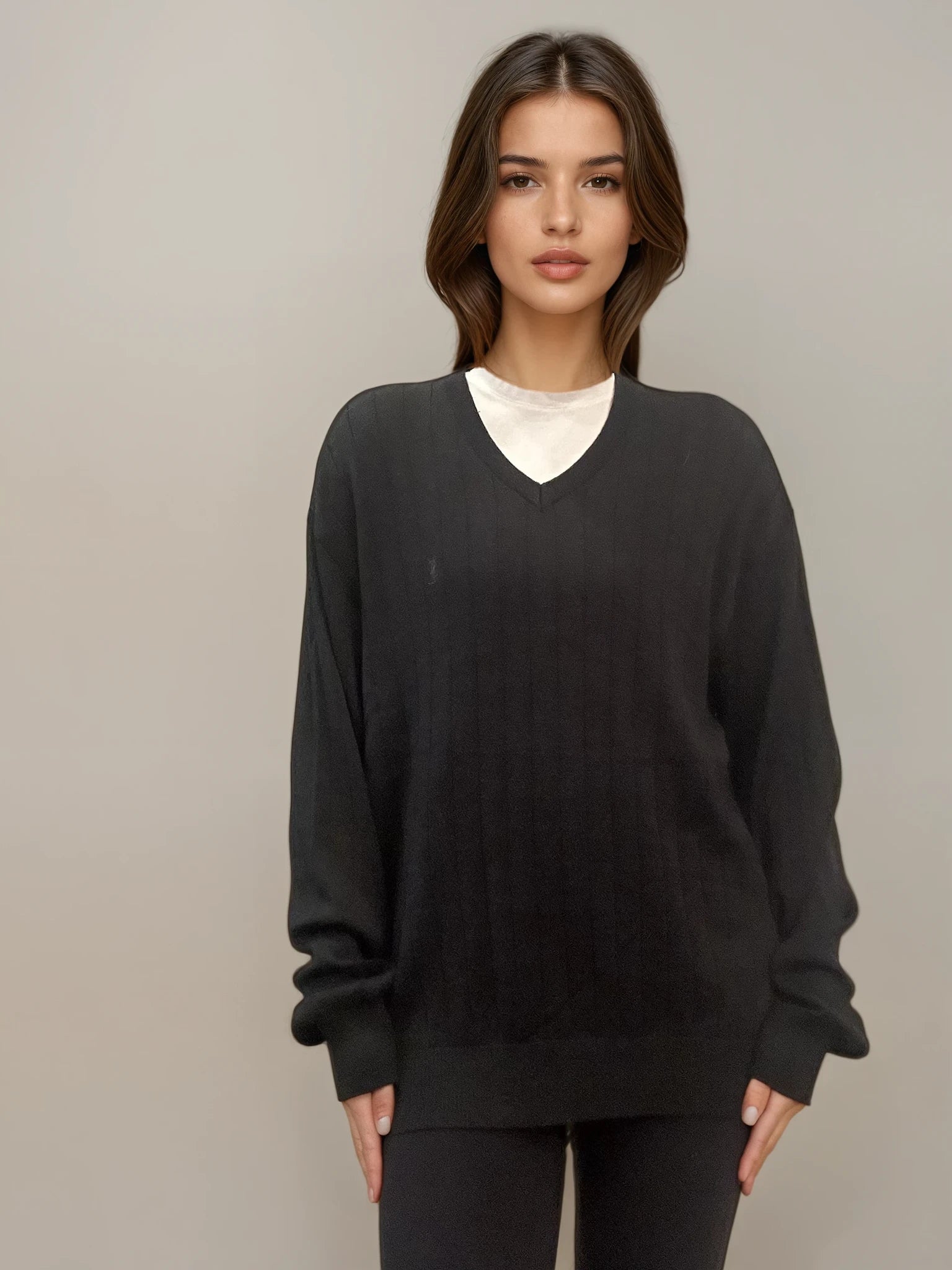 YSL Grey V-neck Sweater