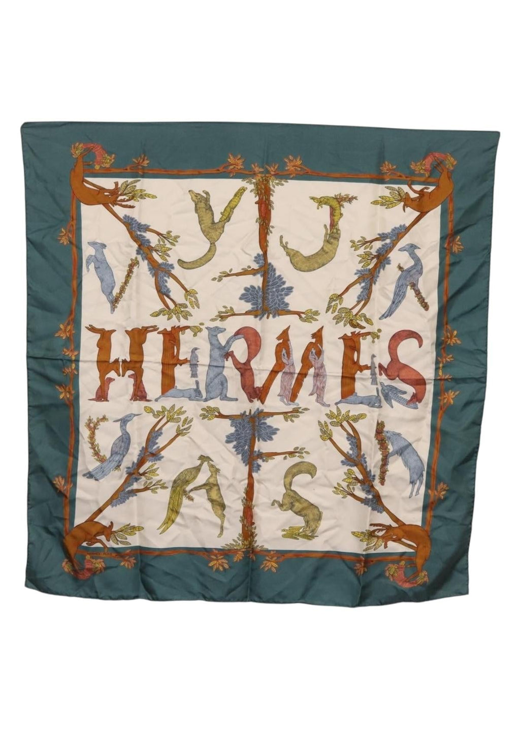 Hermès Green Spell Out Silk Scarf front