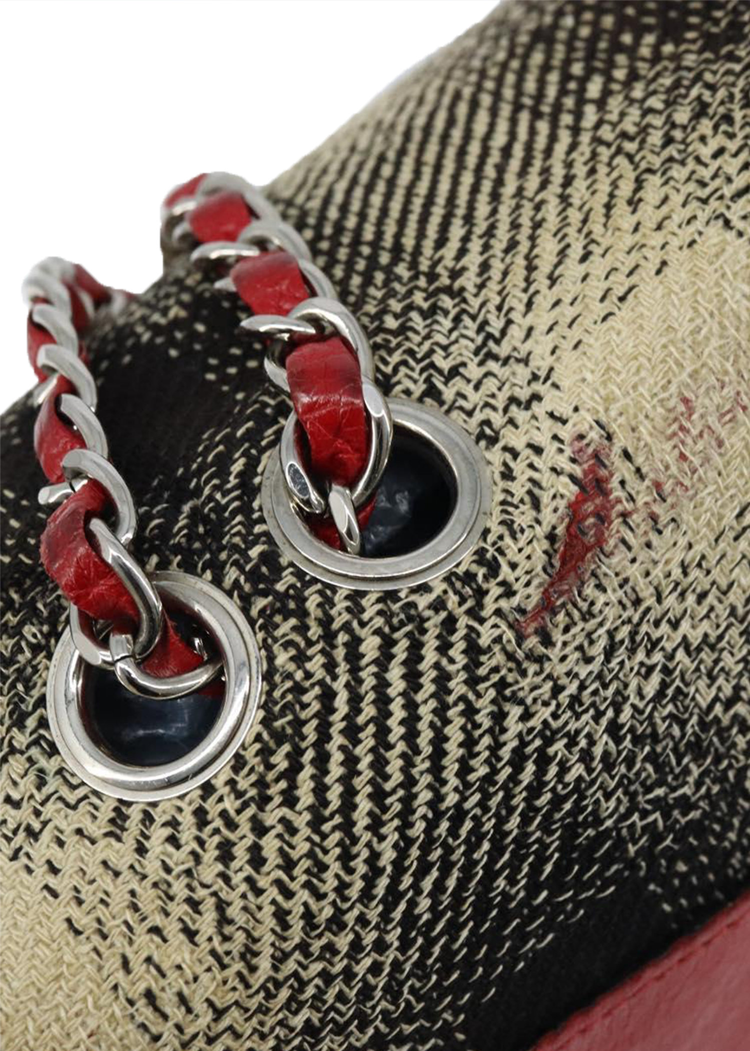 Chanel Tweed & Red Leather Flap Bag