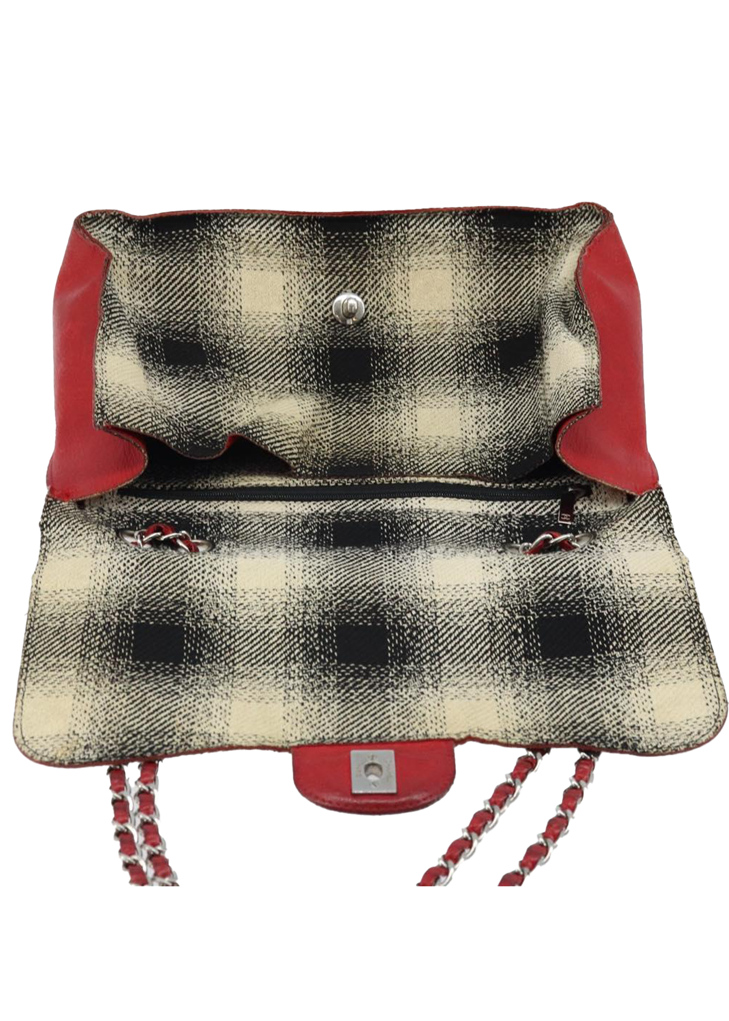 Chanel Tweed & Red Leather Flap Bag